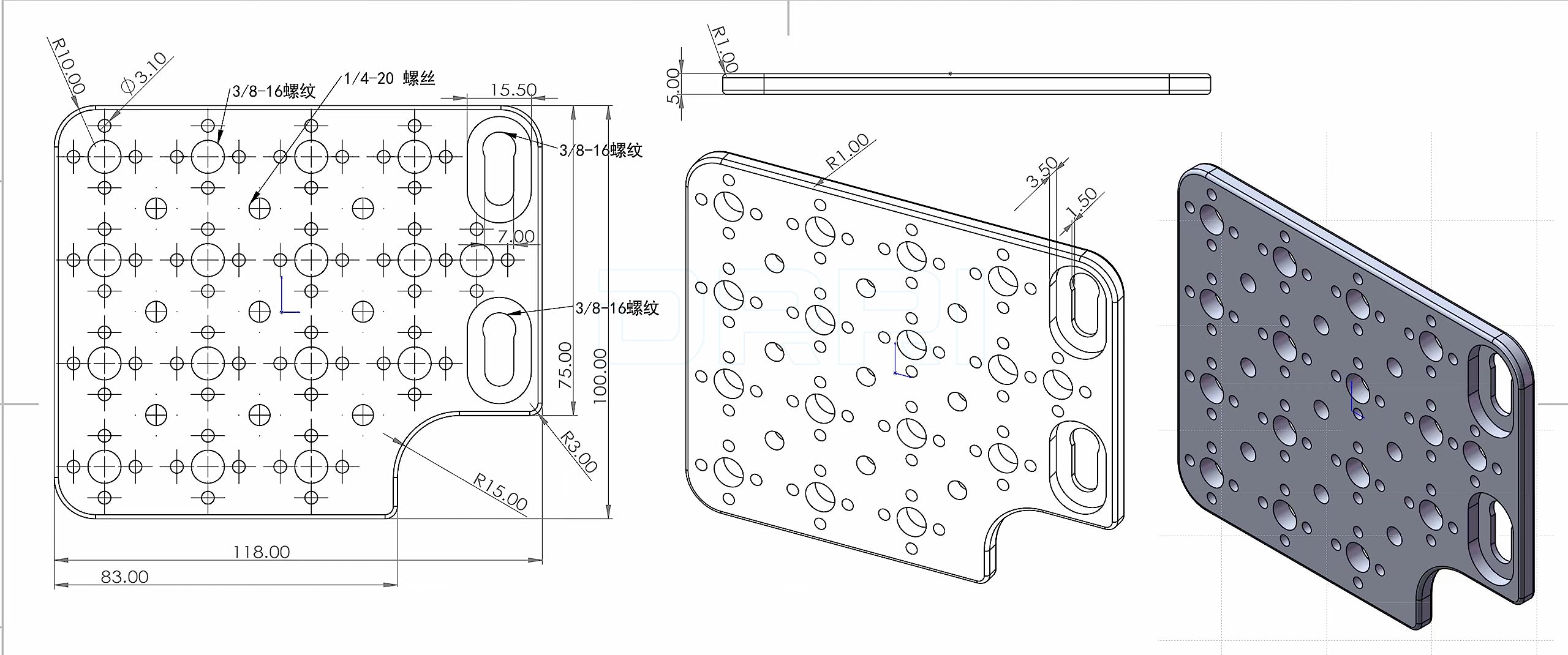 DRRI Piastra laterale di estensione filettatura 3/8 '' per kit ARRI Alexa Mini/Mini LF Tilta