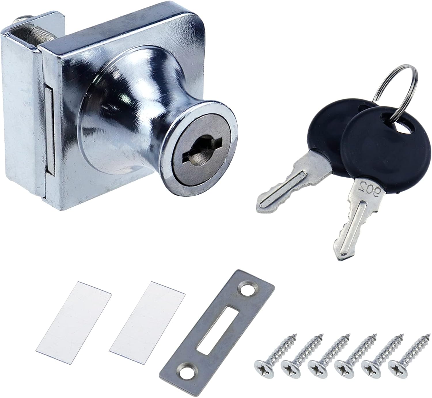 Risbay 1Pc Silver Glass Door Lock Single Lock with Separate