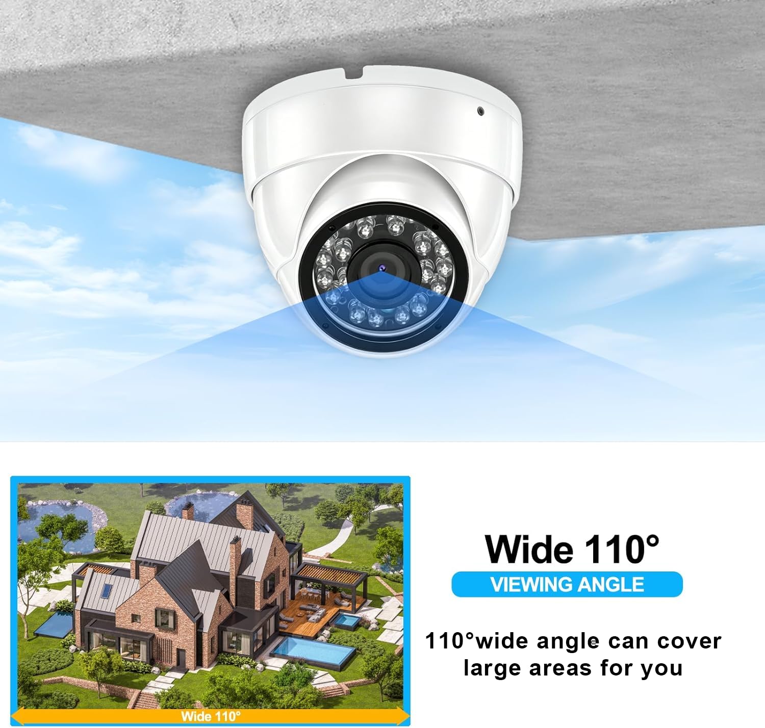 Kamera bezpieczeństwa CCTV 1080p 2MP 4 w 1 (TVI/AHD/CVI/960H analogowa) kopułkowe kamery monitorujące, 24 diody LED, stały obiektyw 2,8 mm, noktowizor na podczerwień 19,8 m, szeroki kąt 105