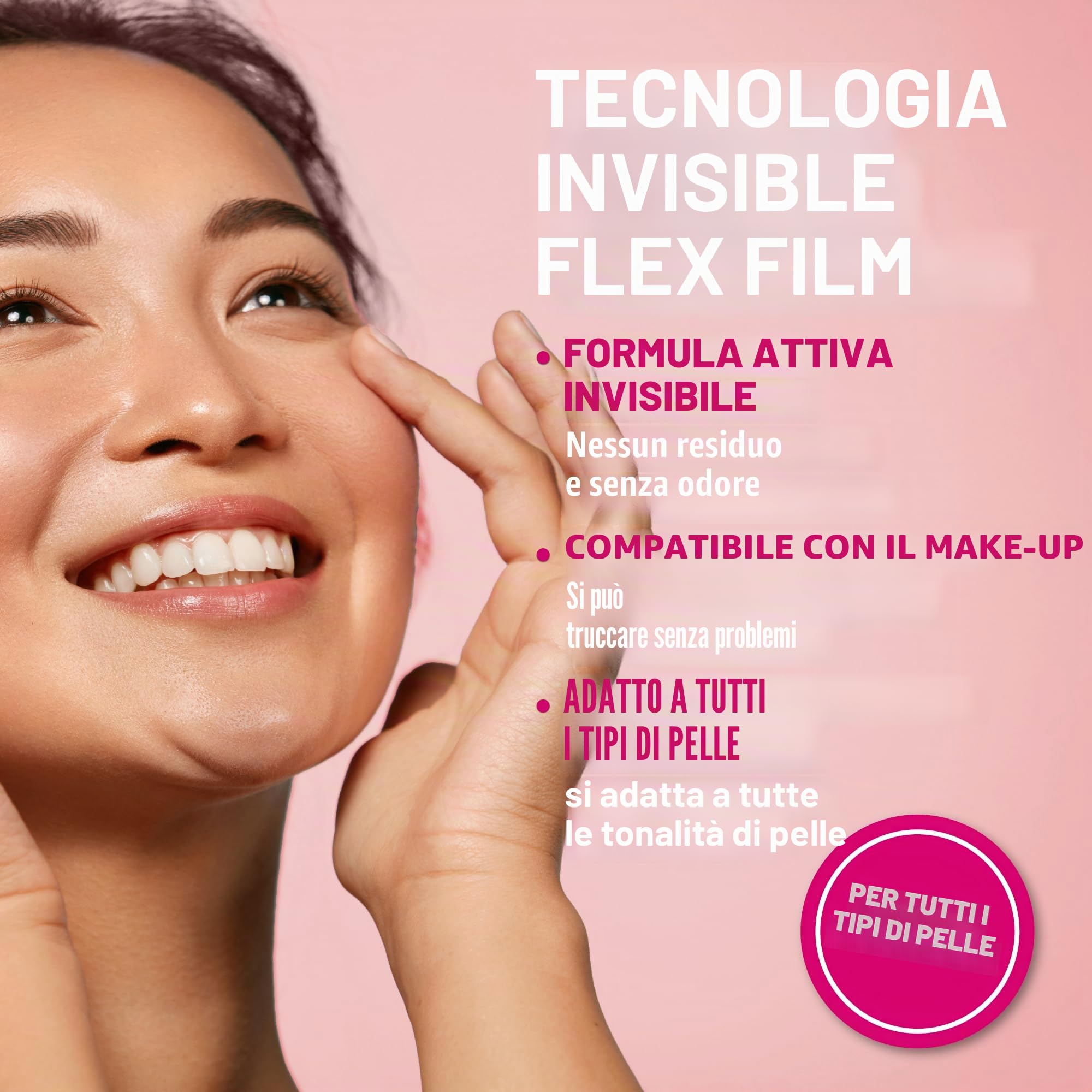 EYEBAGHACK - Effetto Express Eyelift contro le borse e le rughe, occhi visibilmente lisci in 2 minuti, tecnologia Invisible Flex Film per un effetto fino a 10 ore, 5x mini tubetti richiudibili