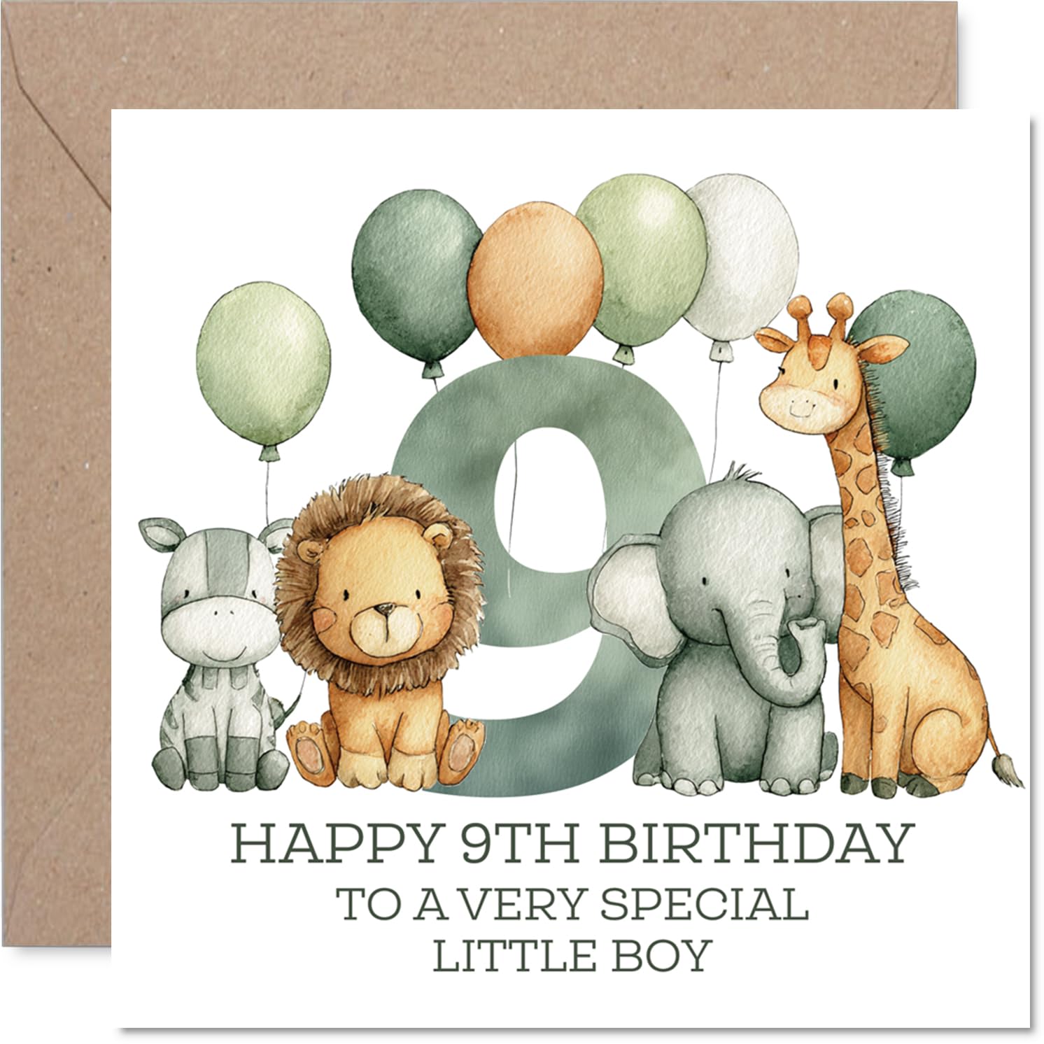 9th Birthday Cards for Boys - Jungle Numbers - Happy Birthday Card for 9 Year Old Boy Step Son Nephew Godson Son, 145mm Bday Greeting Cards