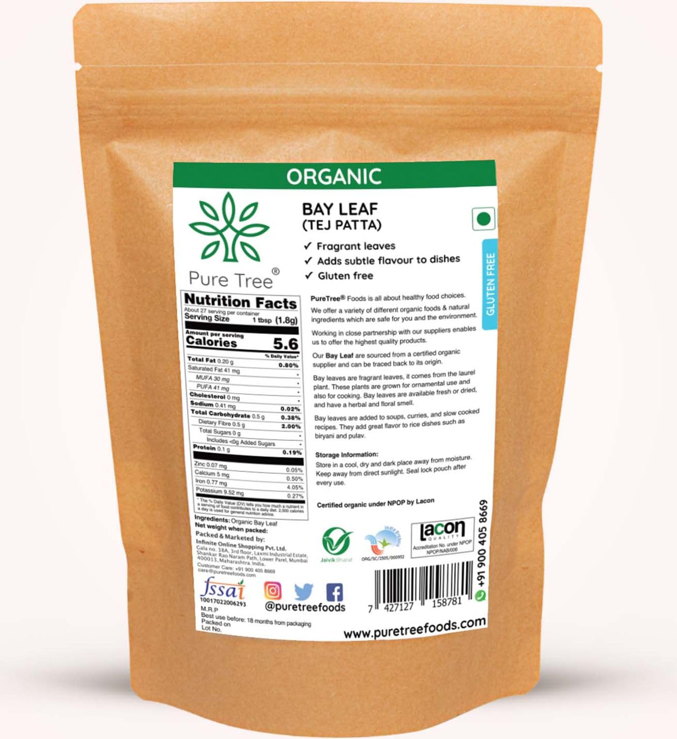 Pure Tree Certified Organic Tej Patta Leaves | 50 g | Bay Leaf | Whole Spices | Aromatic & Flavourful Biryani Leaf | Tejpatta Spice - Image 2 thumbnail