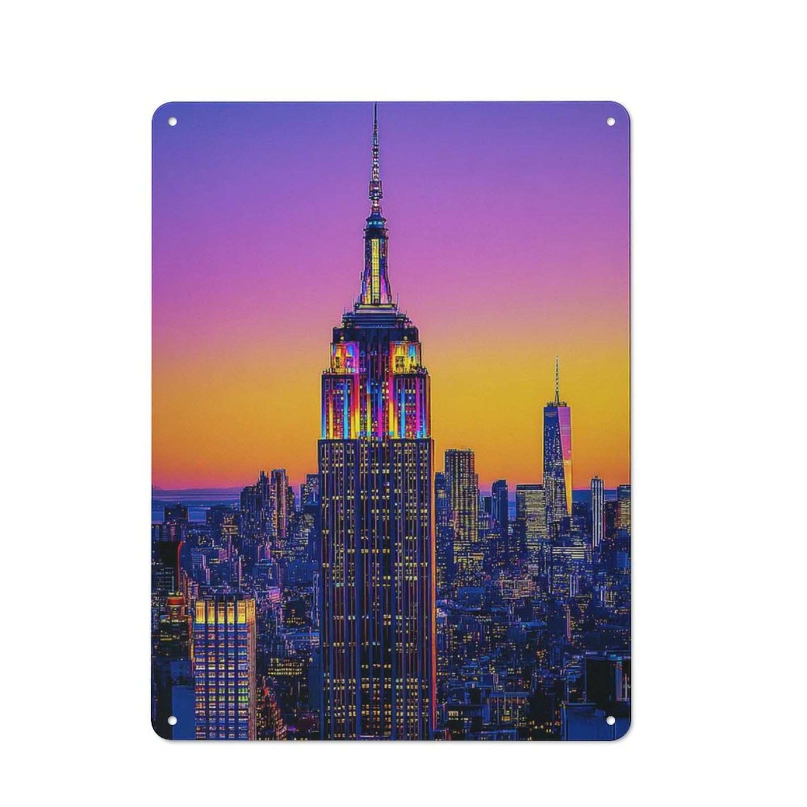 Junmoney Empire State Building At Sunset Vintage Metal Plaque 40X30cm For Living Room Or Hallway, A Christmas Gift For People Styling Living Room And Hallway
