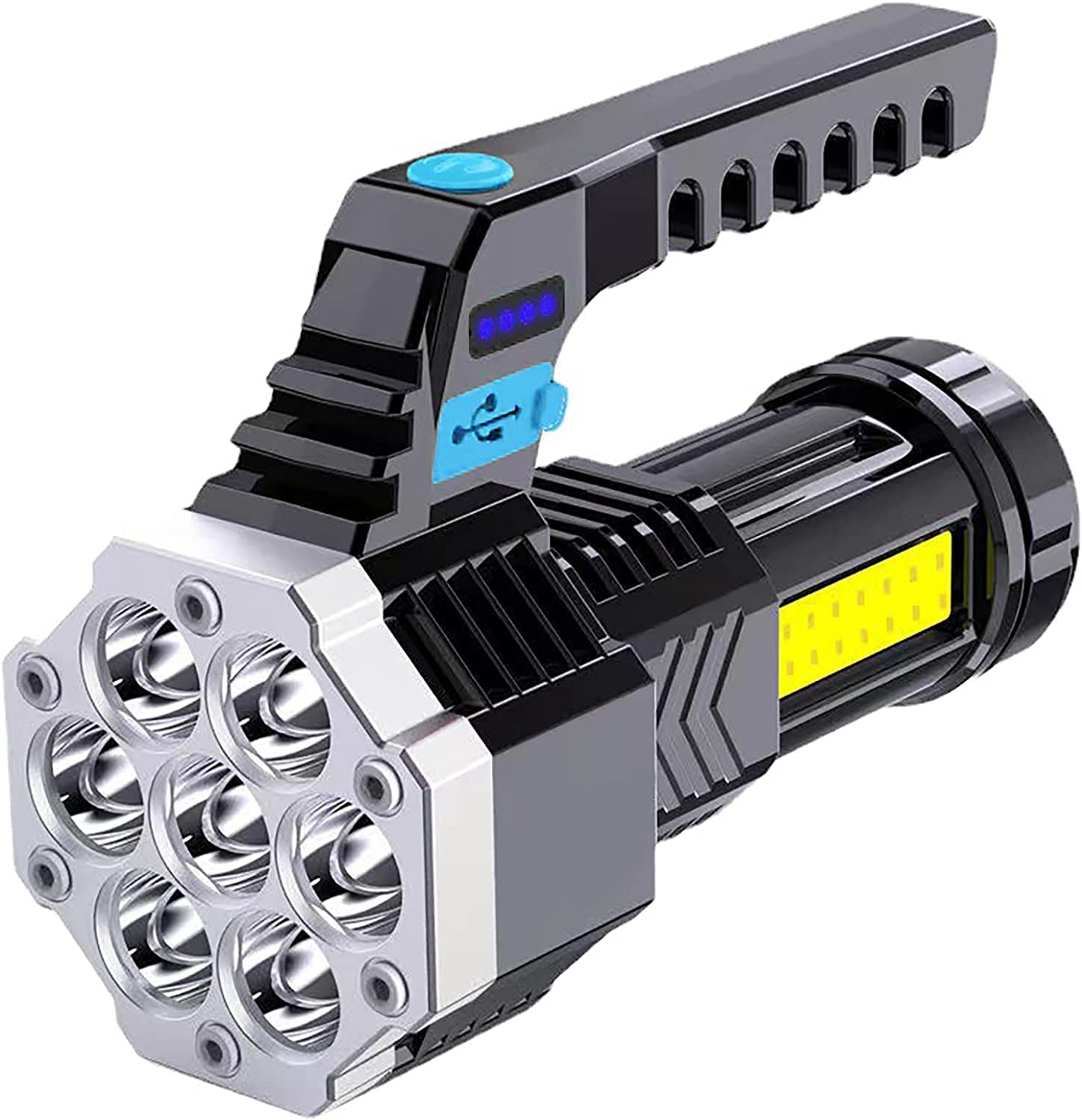 SYOSI Super Bright LED Torch, Handheld Rechargeable LED Flashlight, Camping Lantern, Searchlight with Handle, for Camping Hunting Hiking, Black