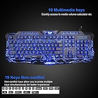 Vista 3 de BlueFinger Teclado y mouse para juegos, mouse y teclado retroiluminado con cable USB, letras brillantes, retroiluminadas de 3 colores, juego