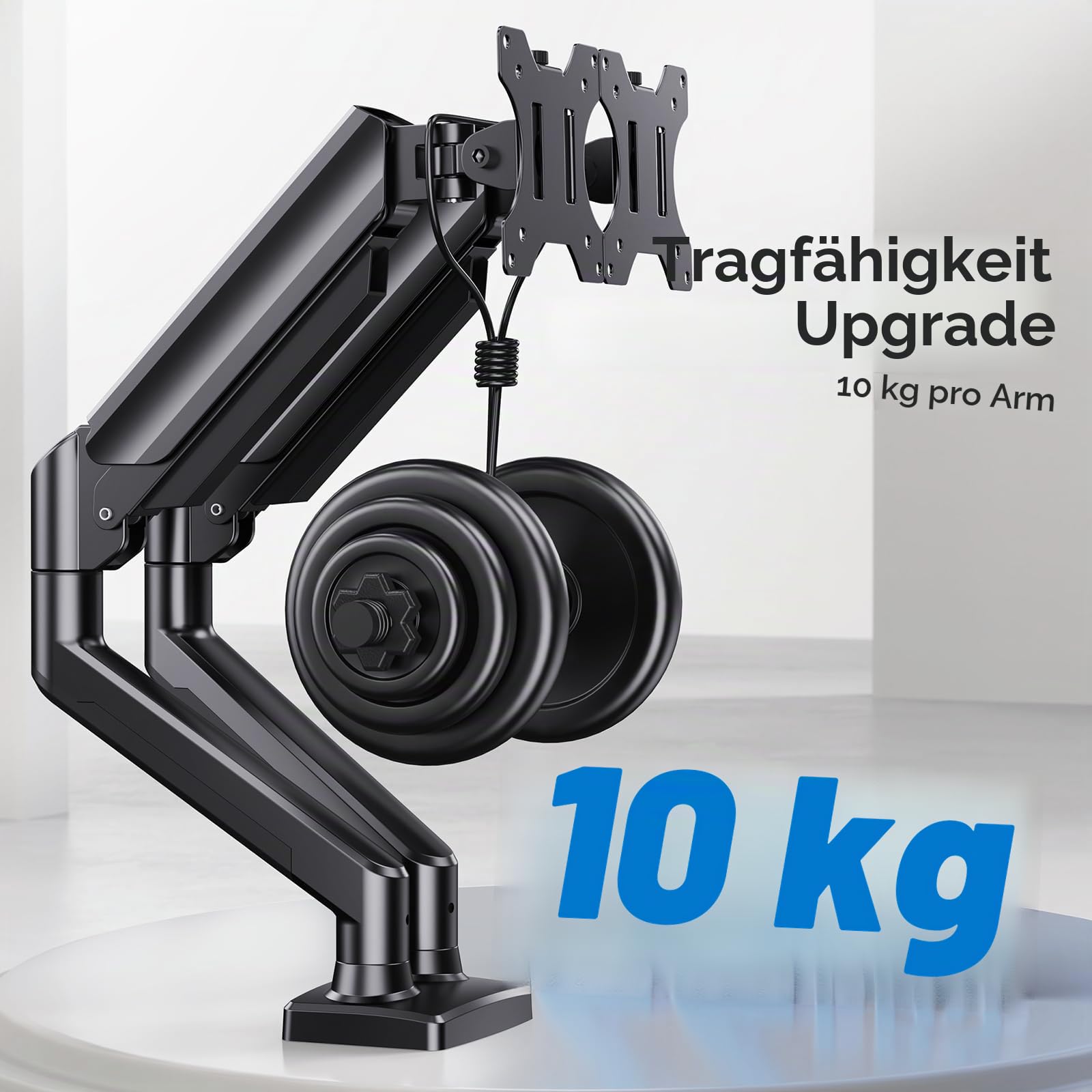 HUANUO Monitorhalterung für 2 Monitore, Stabile & Ergonomische Dual Monitor Arm bis 32 Zoll, Höhenverstellbar, Neig- & Drehbar, VESA 75/100, bis 10 kg pro Arm