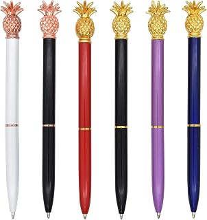 Gullor 6 Pieces Pineapple Pens, Bling Metal Ballpoint Pens for School Office Supplies 1.0 mm Black Ink, Multicolor B
