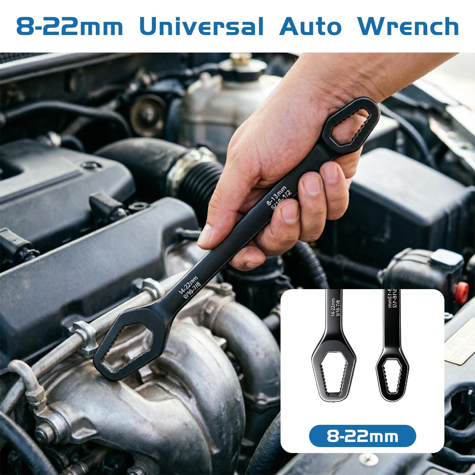 Set di 4 chiavi a doppia estremità da 8 a 24 mm, set di chiavi regolabili, chiave multifunzione, chiave autoserrante a doppia testa, per guida all'aperto, strumenti di riparazione auto