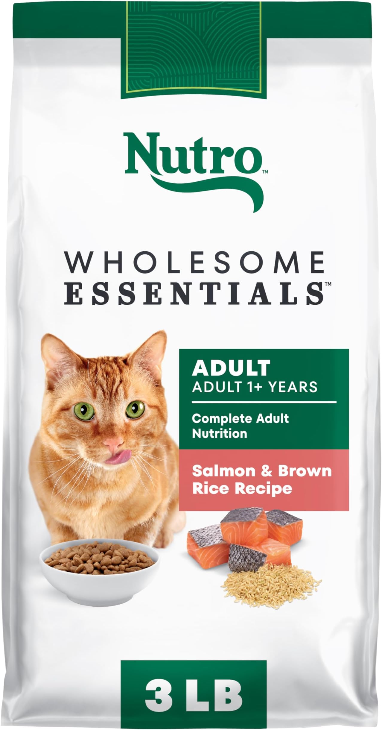 Nutro Wholesome Essentials Dry Cat Food, Adult Cat Food Dry Salmon & Brown Rice Recipe, 3 lb. Bag