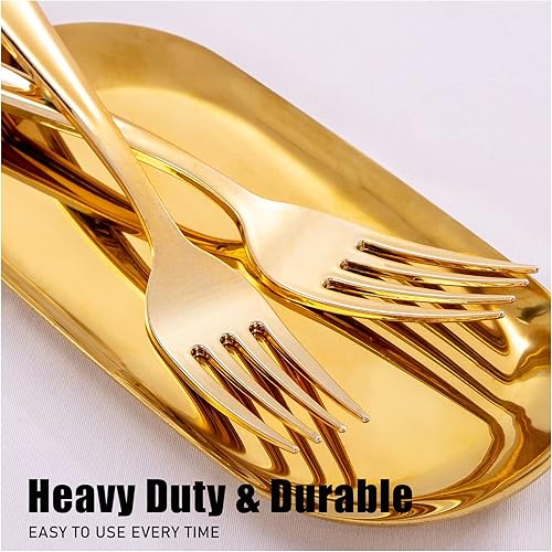 Miniatura 9 de WDF 360 cubiertos de plástico plateado, cubiertos desechables, cubiertos de plástico pesados, incluye 120 tenedores, 120 cucharas, 120 cuchillos