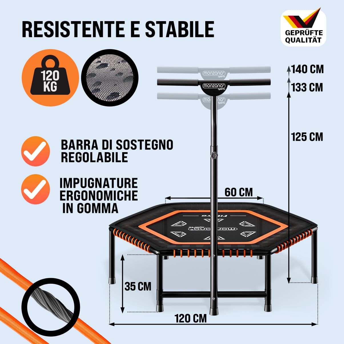 Monzana Trampolino Elastico Fitness per Interni Ø120cm Manubrio Regolabile Rimovibile Copertura Bordo Allenamento Casa