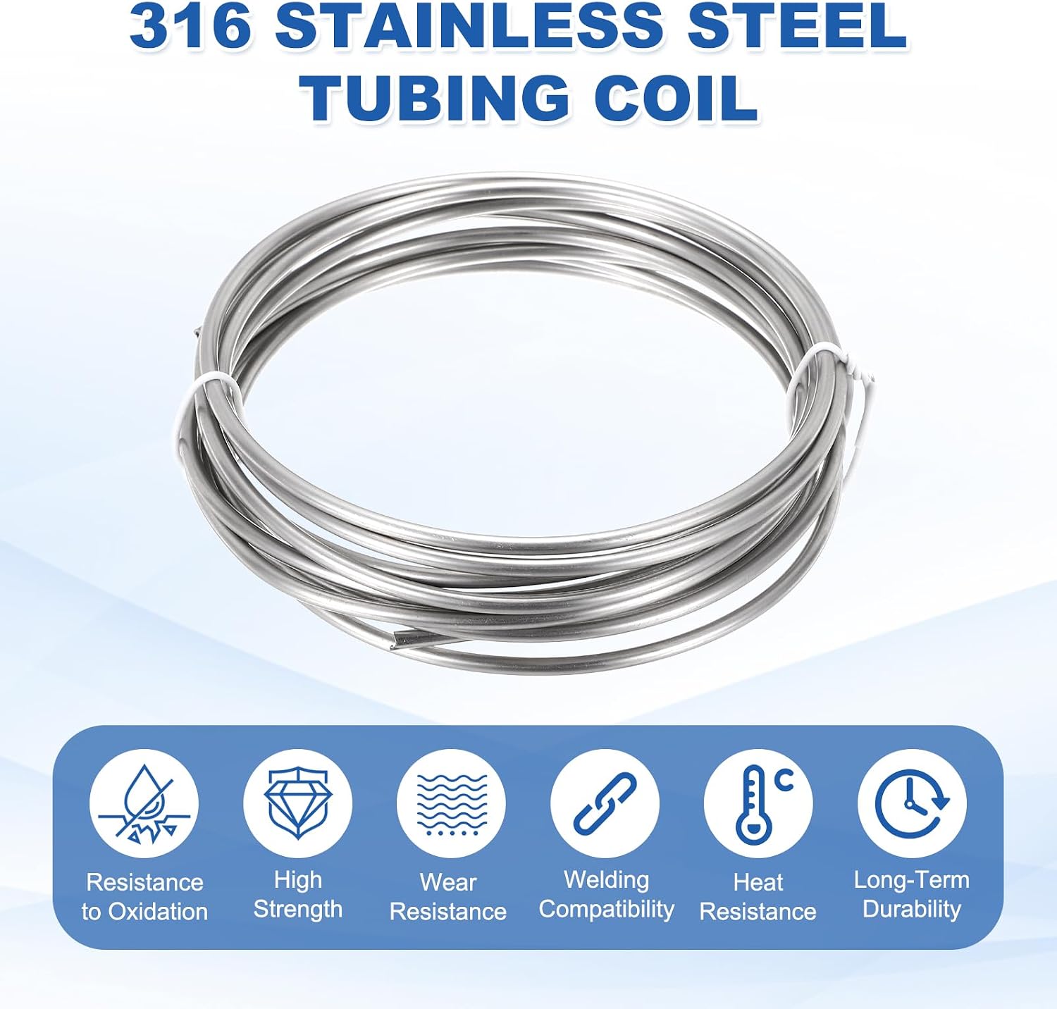 uxcell Stainless Steel Tubing Coil, 1/8" OD x 9.84 ft Industrial 316 Stainless Steel Welded Tubing with Gloves, Silver Tone 0.02"Thickness
