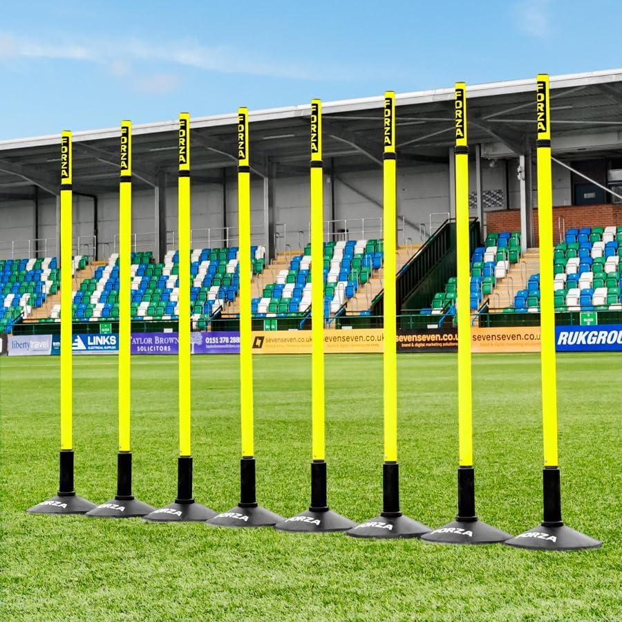 FORZA Piquets de Slalom Ajustables | Pack de 8 Poteaux Réglables pour l’Entraînement de Vitesse et d’Agilité | Football, Rugby et Autres Sports | Plusieurs Couleurs