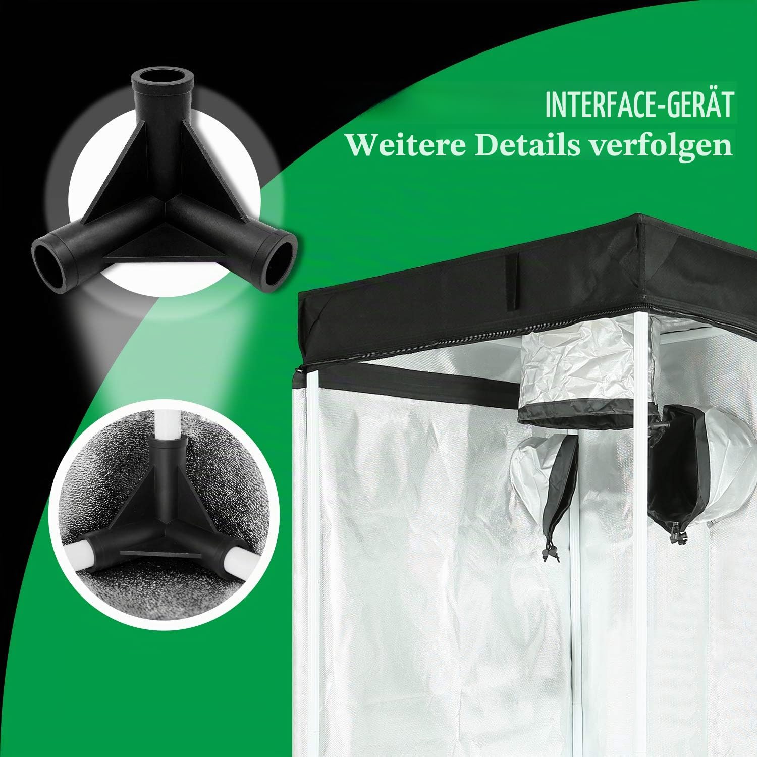 GA Growzelt C-Serie 60x60x120 cm Anzuchtzelt Reflektierendes Mylar Hydrokultur Gewächshauszelt wasserdicht Schwarz