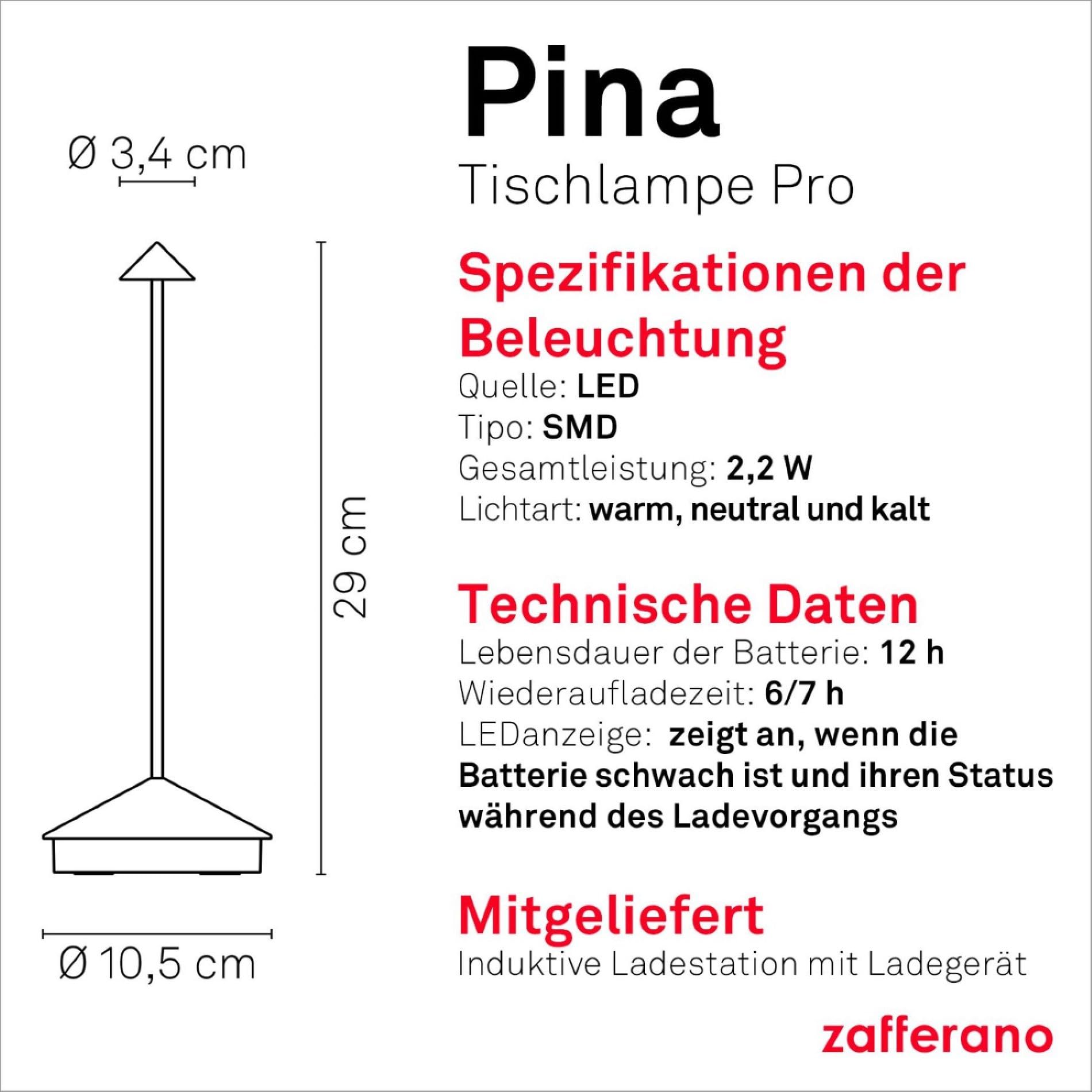 Zafferano, Pina Lampe, Wiederaufladbare und Kabellose Tischlampe mit Touch Control, Geeignet für den Innen- und Außenbereich, Dimmer, 2200-3000 K, Höhe 29 cm, Farbe Corten