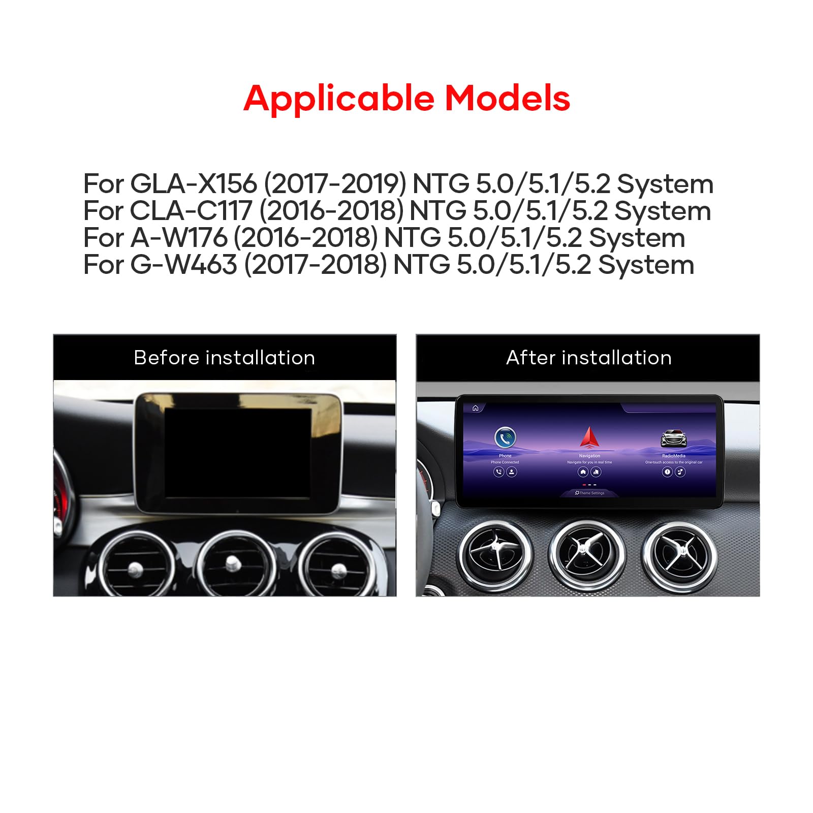12.3 Inch 8GB+128GB Android 14.0 Car Radio GPS Navigation Screen for Mercedes-Benz GLA/CLA/G/A-Class W176 X156 C117 W463 NTG 5.0/5.1/5.2 with CarPlay Android-Auto Bluetooth 5.1 WiFi 4G