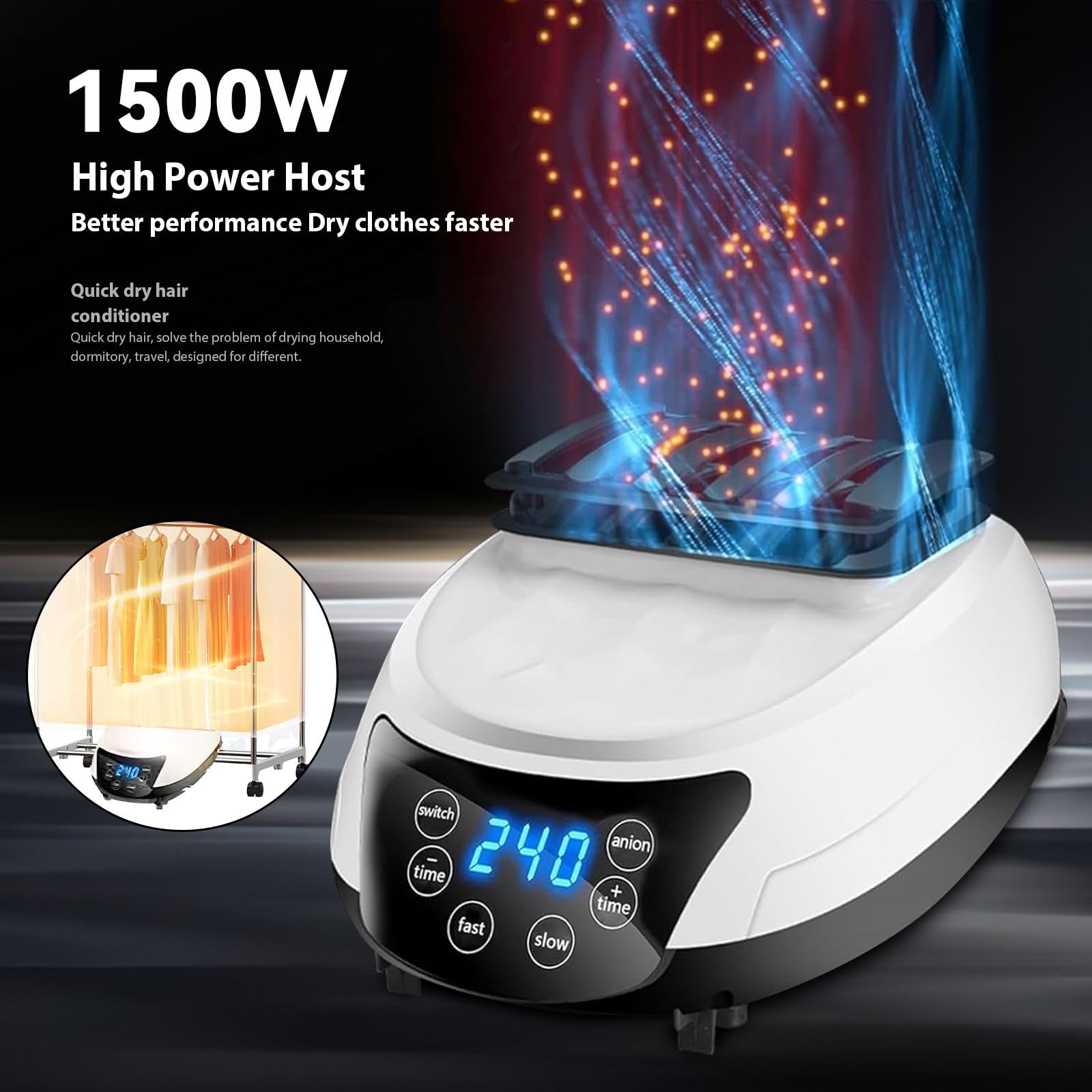 Elektrischer WäSchetrockner Mit Heizfunktion, 31cm Mini WäSchetrockner, Tragbarer WäSchetrockner, Mit Timer 60/120/180/240min, Led-Anzeige, 1500w, Mit Fernbedienung, FüR Die WäSche Im Haus