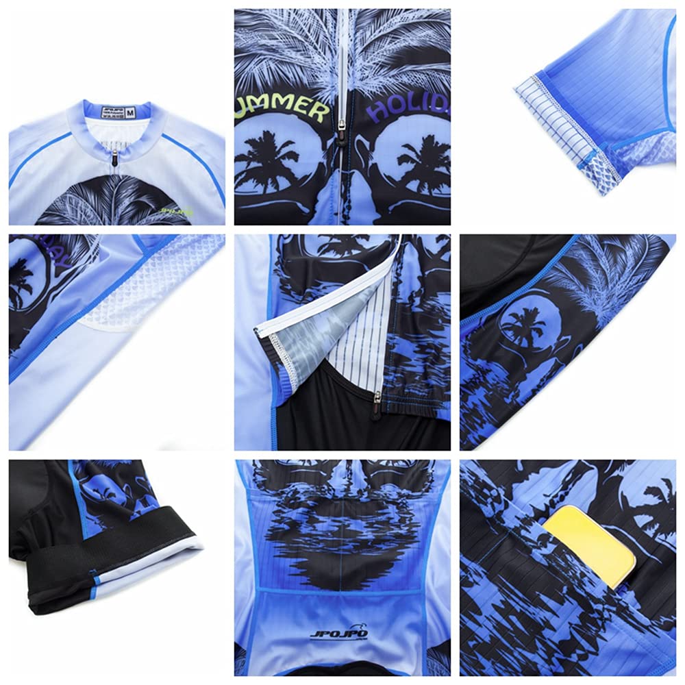 JPOJPO Herren Triathlon Anzug Radtrikot Set MTB Kurzarm Shorts mit Gel Pad Sportanzug