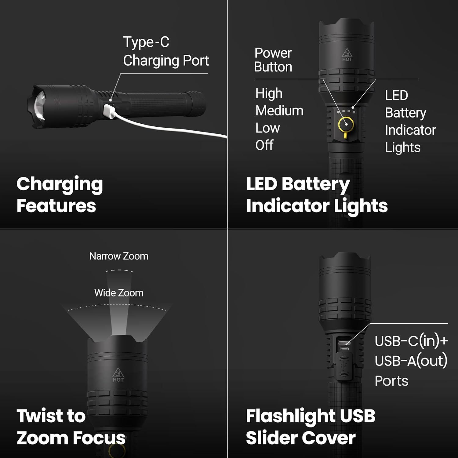 Flashlight charging via USB-C