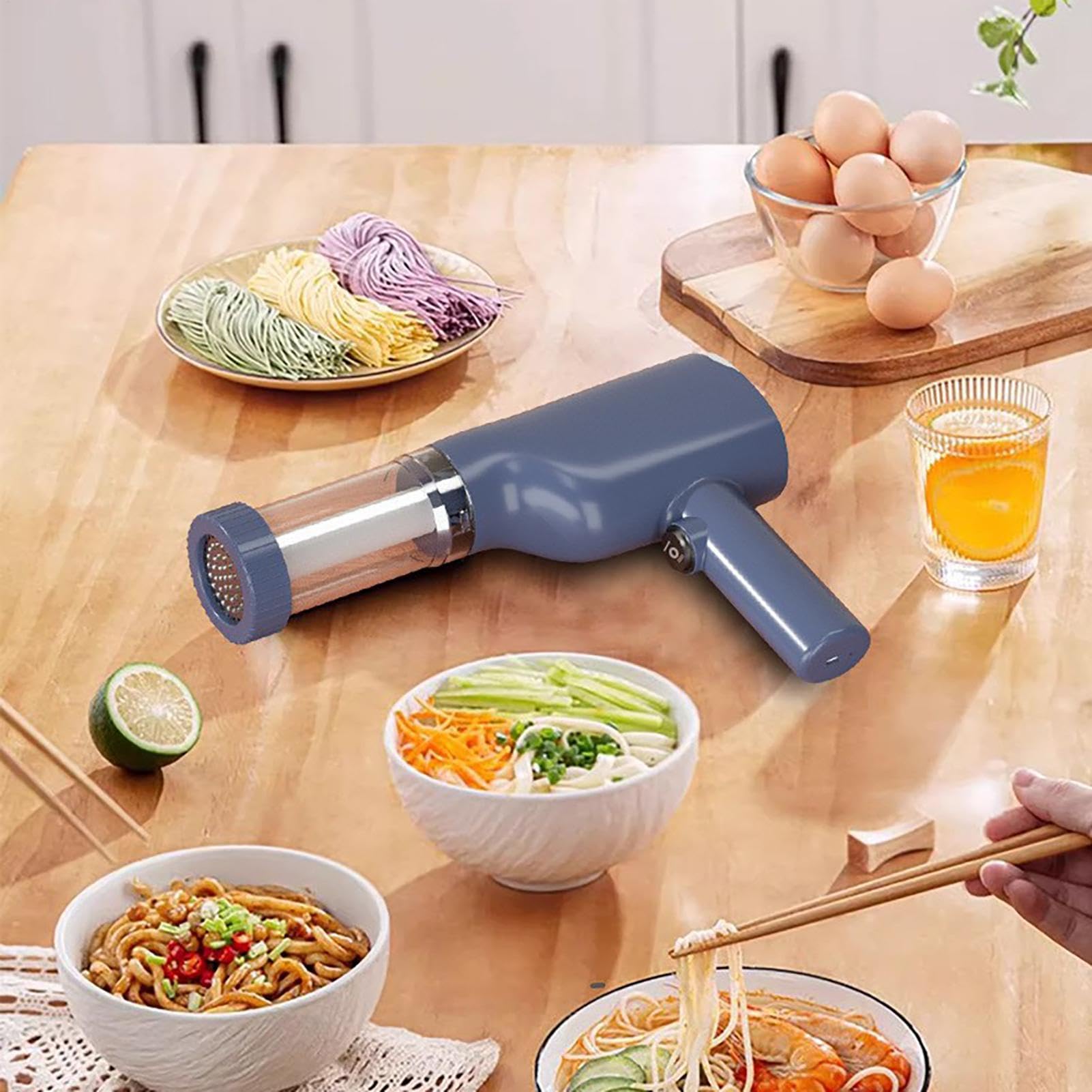 Electric Handheld Noodle Maker - Automatic Pasta Cutter Machine, Rechargeable Dough Press | Noodle Maker Machine with 6 Molds, Spaghetti Roller Noodle Machine for Homemade Pasta and Ramen Preparation