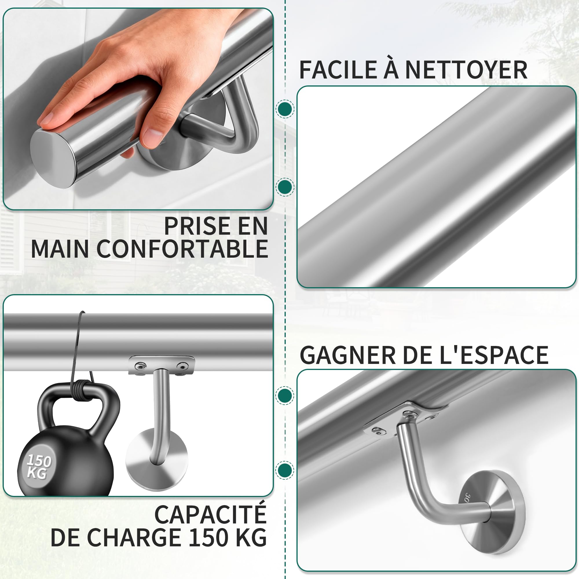 Scala in acciaio inox 50 cm parete esterna e interna antiscivolo scala di sicurezza corridoio bagno soffitta giardino