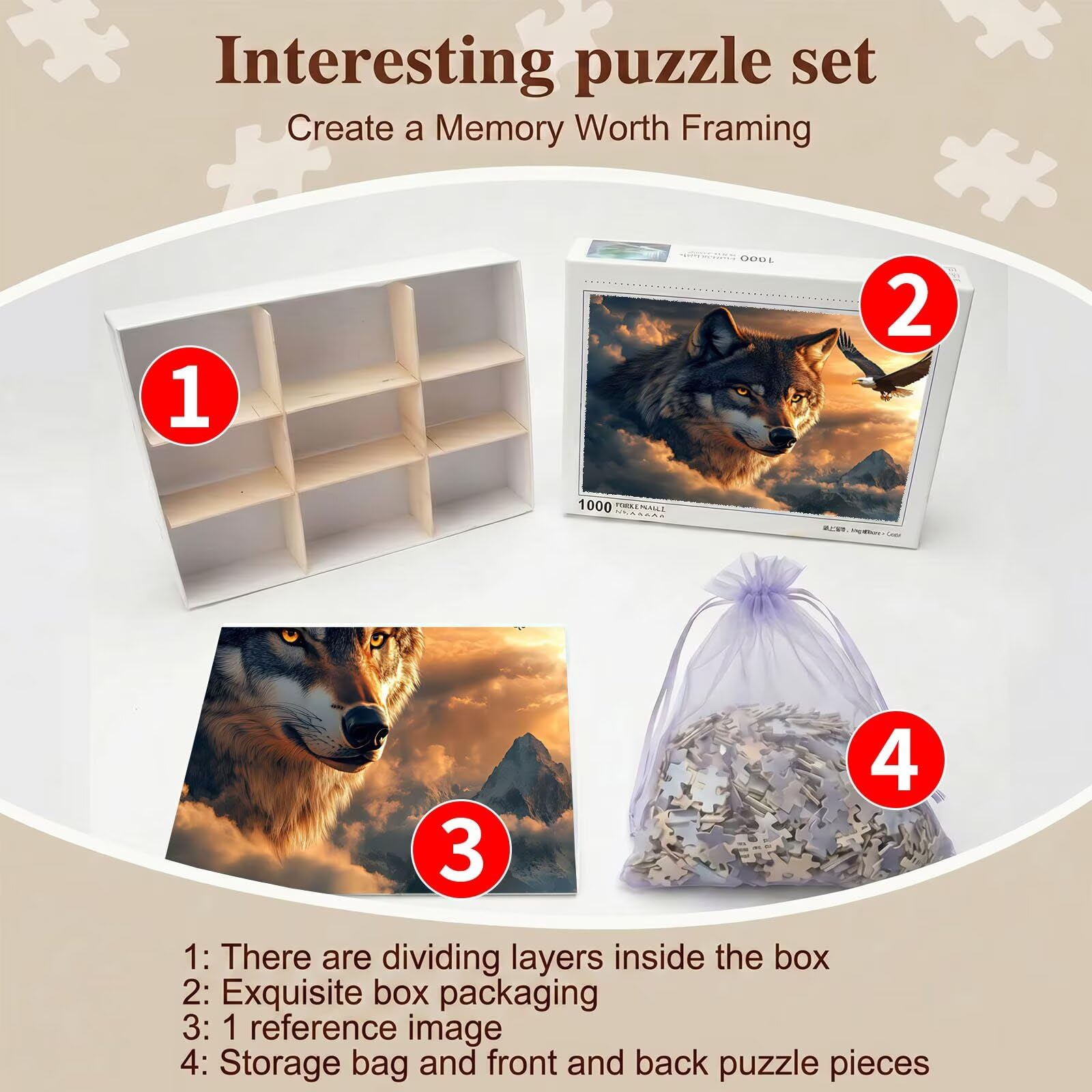 Puzzle 2000 Pezzi Classici, Puzzle Lupo aquila 99 x 70 cm, Gioco Educativo e Antistress in Legno con Poster Incluso, Ttività DIY per Famiglia, Regalo per Appassionati, Decor Parete Casa, f0-608