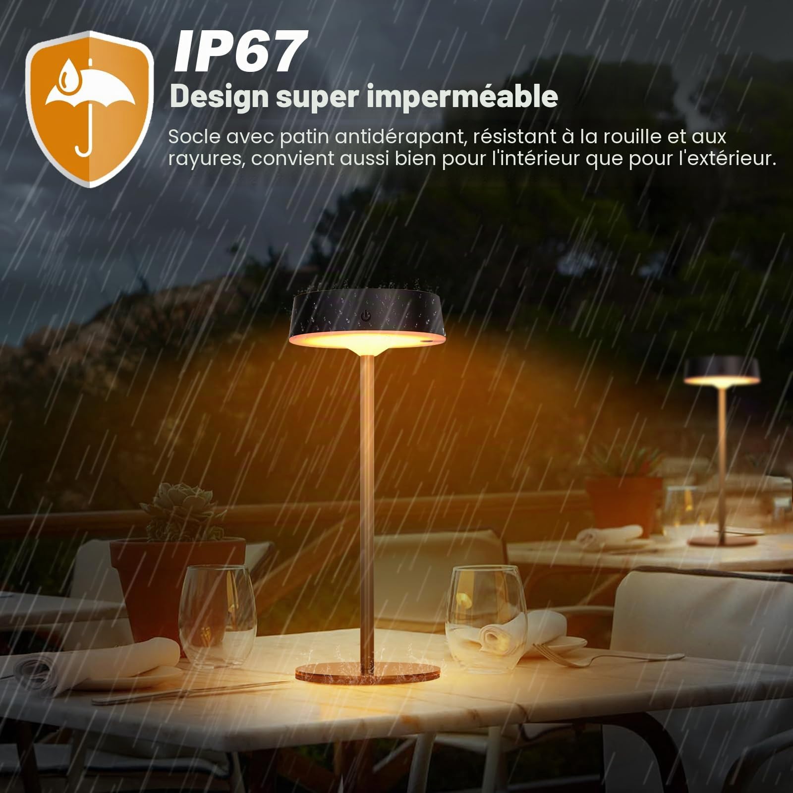 Lampe de Table LED Sans Fil & Solaire d'Extérieur avec Interrupteur Tactile, Rechargeable par USB, 3 Températures de Couleur, Intensité Variable en Continu pour Intérieur & Extérieur (Noir*Lot de 2)