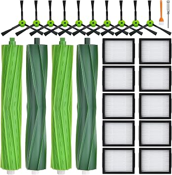 22 Pack Replacement Parts for iRobot Roomba i7 i7+ i3 i3+ i4 i4+ i5 i5+ i6 i6+ i8 i8+ E5 E6 E7 j6 j6+ j7 j7+ Combo i5 i5+ j5 j5+ Vacuum Accessories, 4 Rubber Roller 10 Filter 10 Side Brush