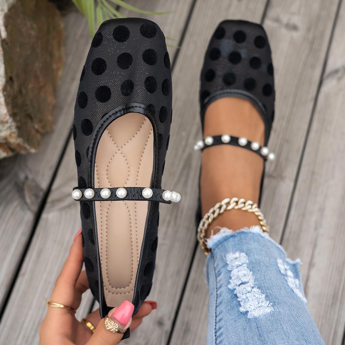 Zapatos planos de ballet con lazo para mujer
