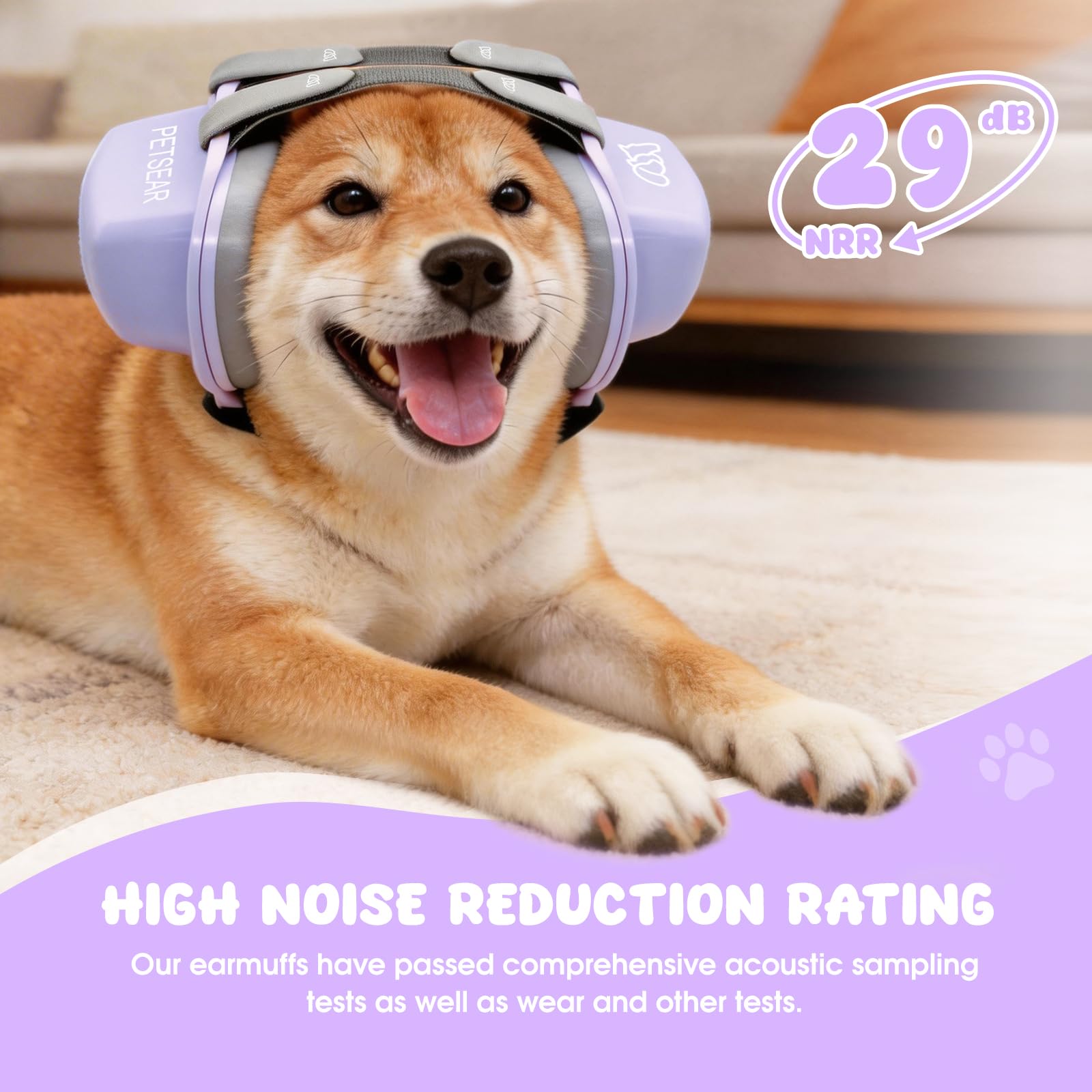 PETSEAR - Orejeras para perro, protección contra el ruido para fuegos artificiales, trueno, avión, auriculares con cancelación de ruido NRR de 29 dB, espuma de poliuretano suave y material ABS