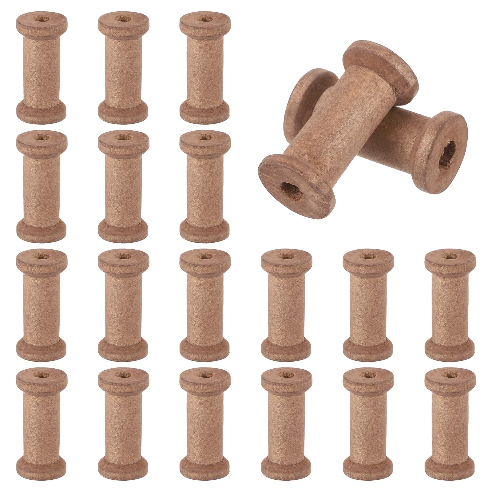 sourcing map 20Pcs Wooden Spools for Crafts, 1.57In Natural Wood Empty Spools Thread Wooden Bobbins for Wire Weaving Cord Sewing Twine Ribbon Chain Wrapping Organizing, Brown