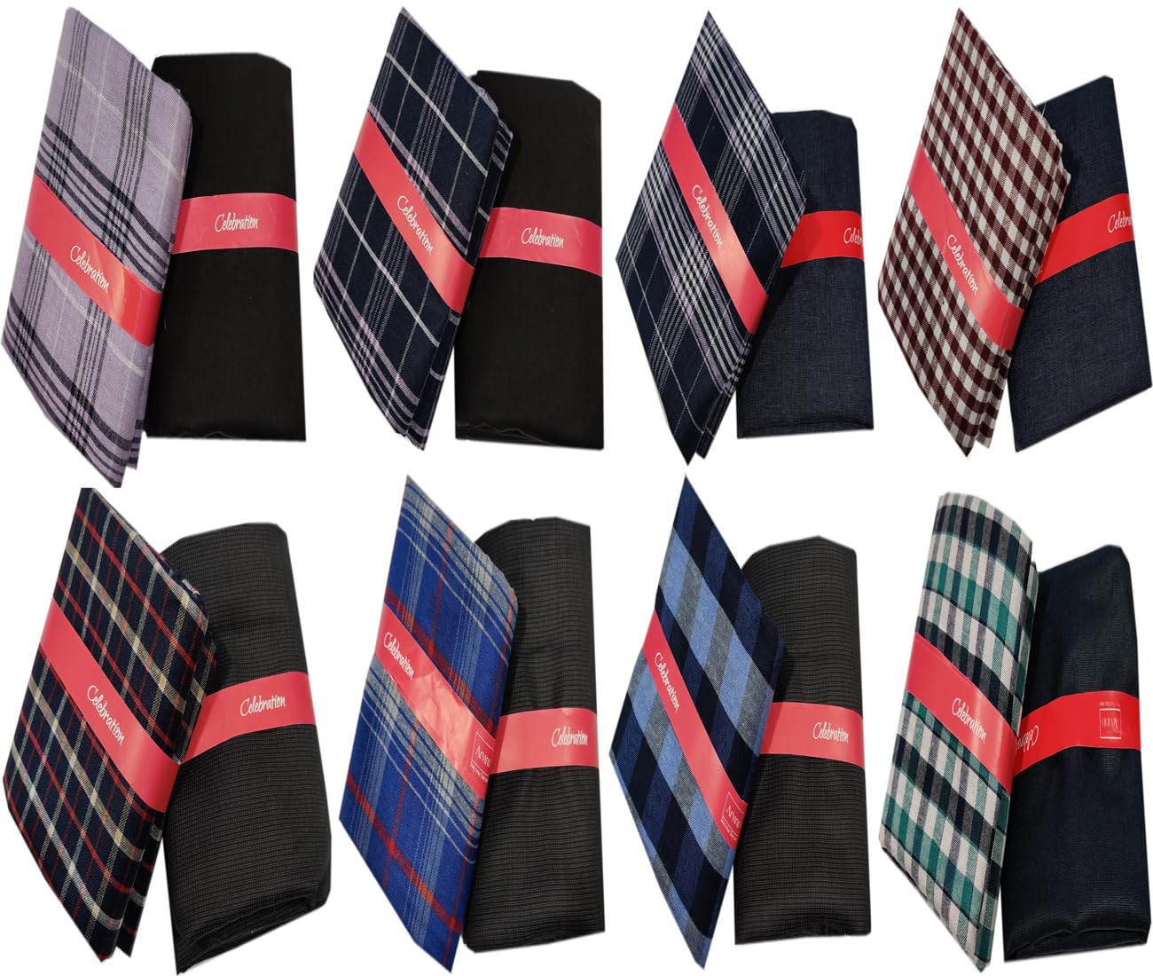 arvind Premium Cotton Unstitched Fabric Set, 8 Pairs Checkered Shirt and Solid Trouser Material, Multiple Colors (Pack of 08)-picture-45