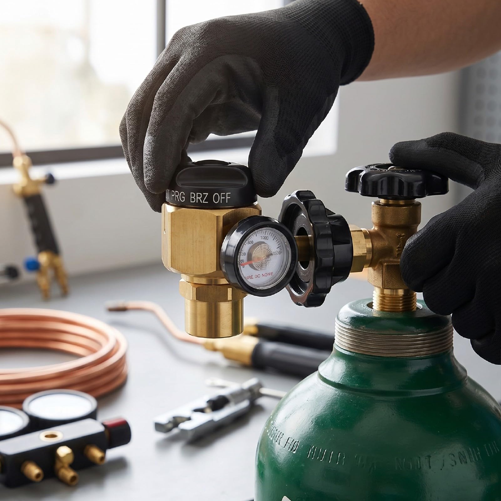 Goshyda Regulador de Purga de Nitrógeno de 500 Psi con Caudalímetro, Válvula de Control de Nitrógeno para Pruebas de Fugas, Regulador de Presión de Latón Resistente, Rosca SAE de 1/4 Pulgadas para