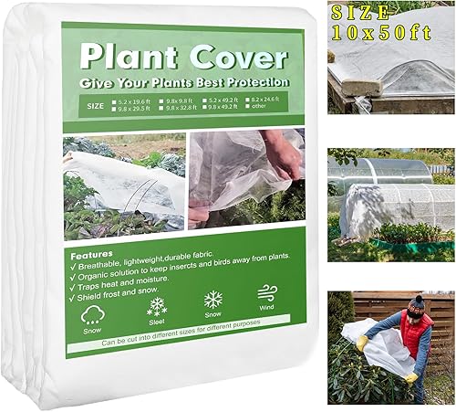 LSJUENGAL Cubierta para plantas, protección contra heladas, 10 pies x 50 pies, cubierta flotante de tela para plantas, cubierta de plantas de