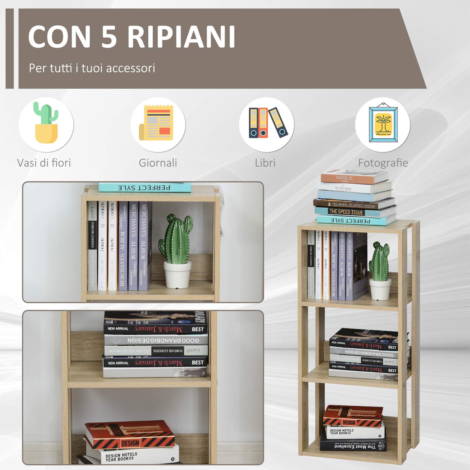 HOMCOM Libreria Scaffale in Legno a Parete con 3 Ripiani, Antiribaltamento, Piedini Antiscivolo, 40x29.2x87.9cm