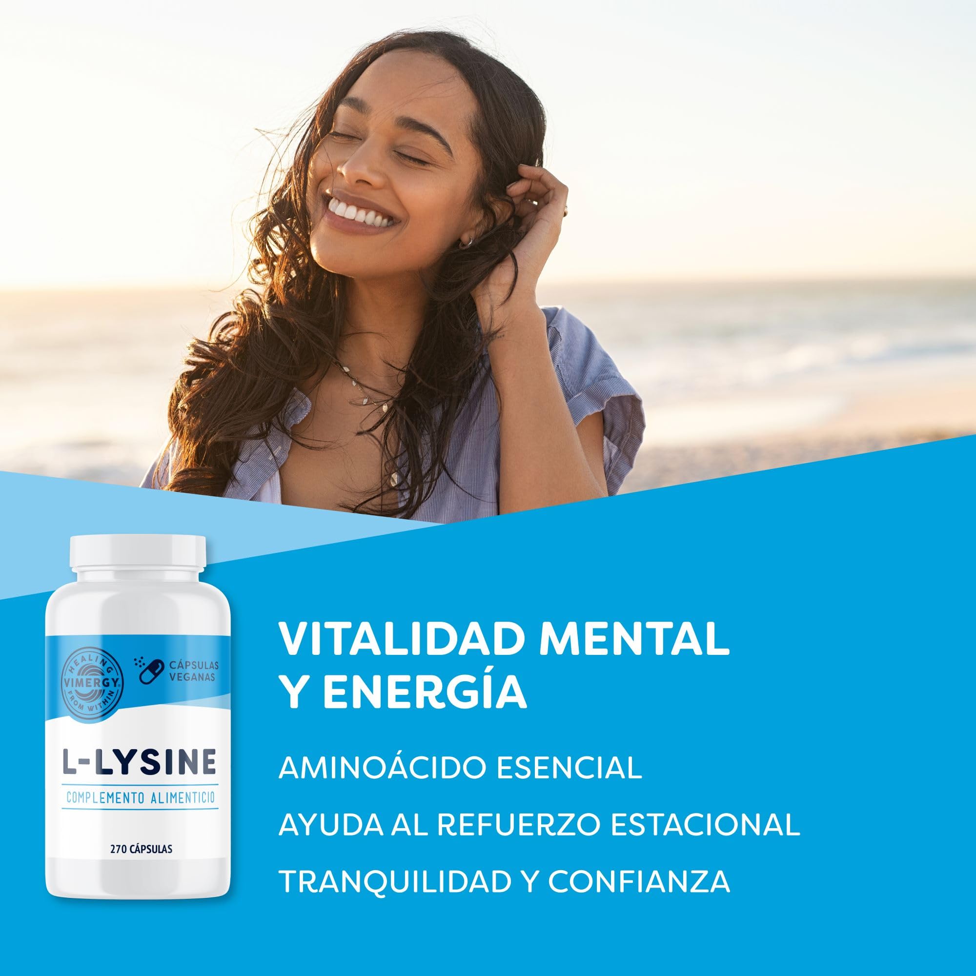 Vimergy L-Lysine – 270 Cápsulas, 1 Cápsula Diaria – L Lisina 500mg - Aminoácidos Esenciales - Cápsula Vegana sin Gelificantes – Sin OMG, Gluten ni Gelatina - Kosher
