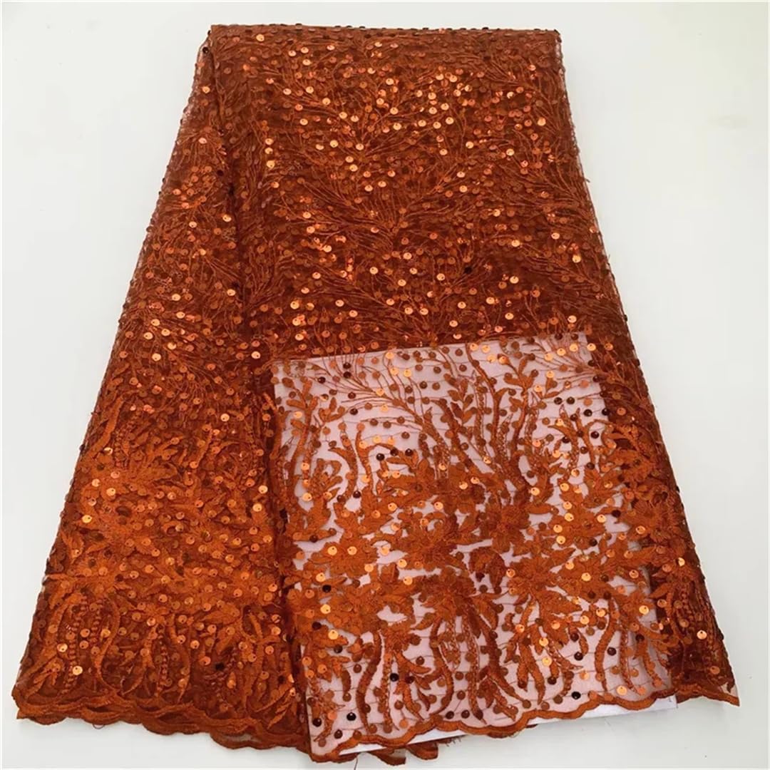 Tessuto di Pizzo di Organza Africano da Donna con Paillettes for Abiti da Sposa e da Festa Tessuto di Pizzo a Rete di qualità Premium da 5 Metri(Same as Picture5)