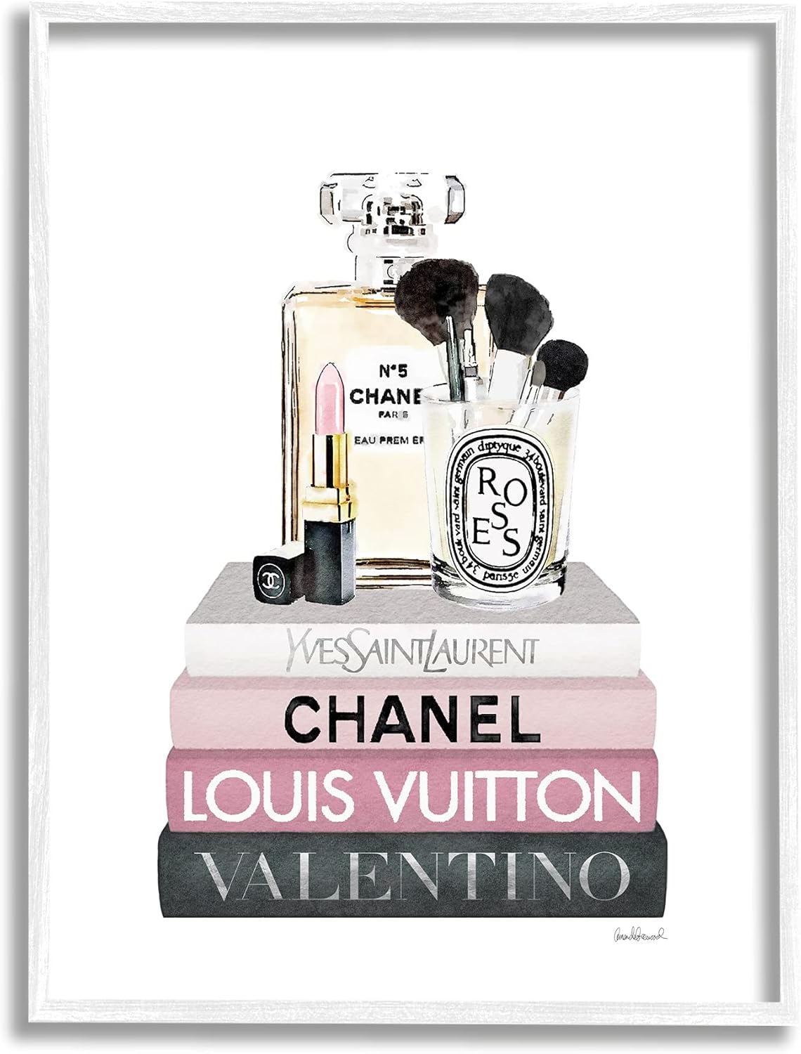 Stupell Industries Fashion Essentials Above Glam Designer Books, Design by Amanda Greenwood White Framed Wall Art, 16 x 20