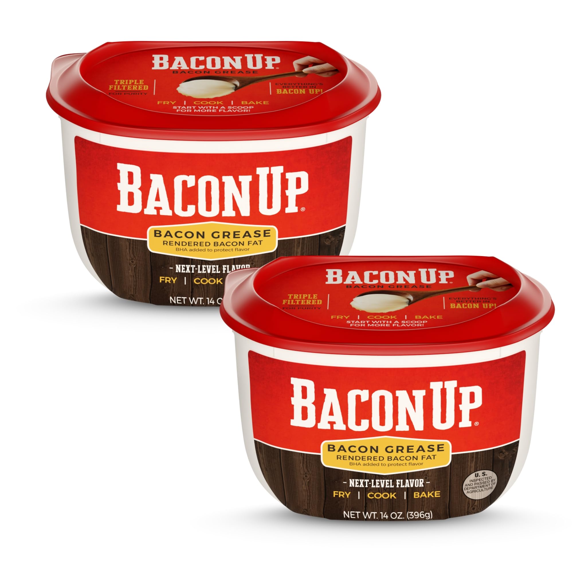 Bacon UpⓇ Bacon Grease for Cooking - 14 Ounce Tub of Authentic Bacon Fat for Cooking, Frying and Baking - Triple-Filtered for Purity, No Carbs, Gluten-Free and Shelf-Stable (2-pack)