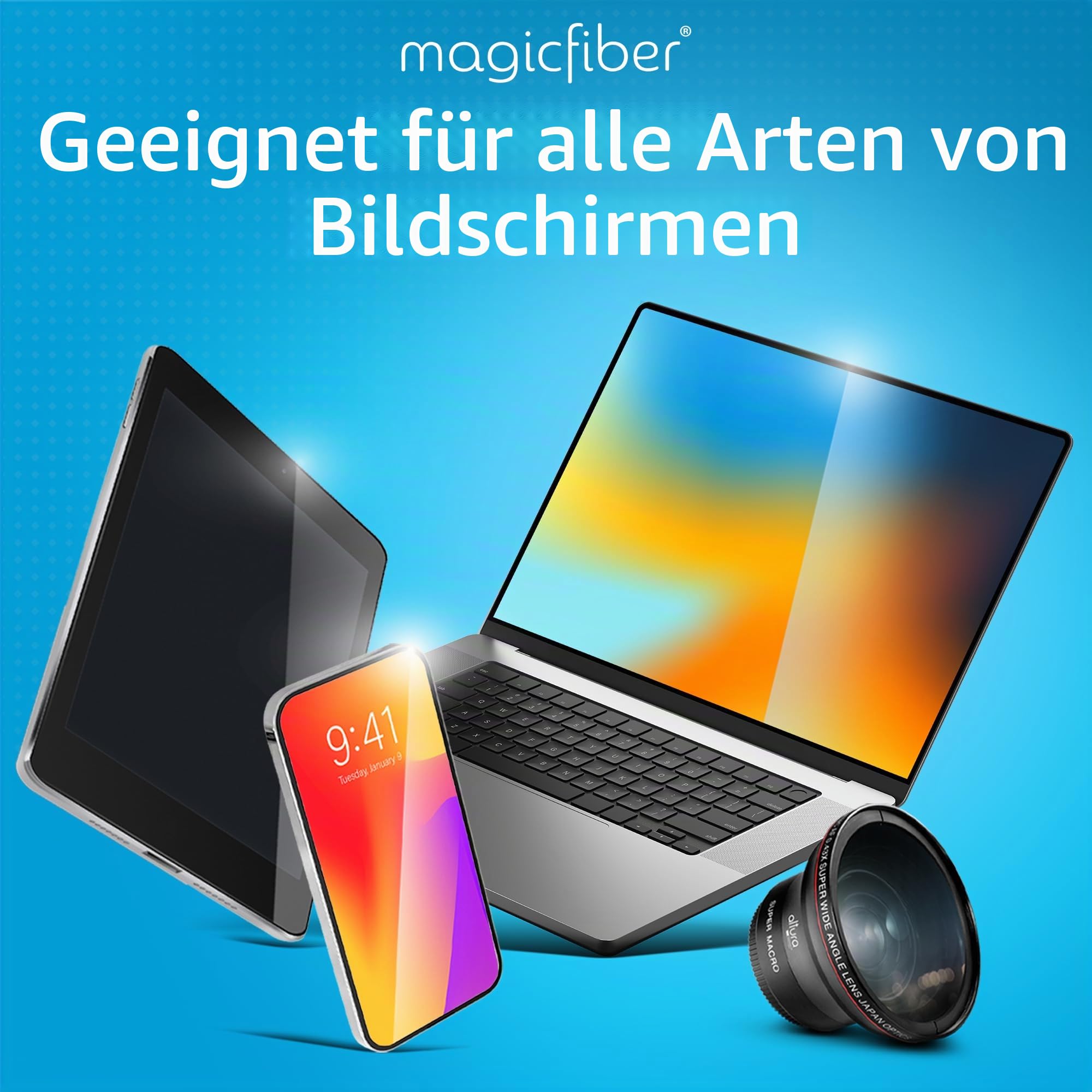 MagicFiber Mikrofaser-Reinigungstücher – für alle LCD-Bildschirme, Tablets, Objektive und andere empfindliche Oberflächen (5 Schwarze und 1 graues, 15,2 x 17,8 cm)