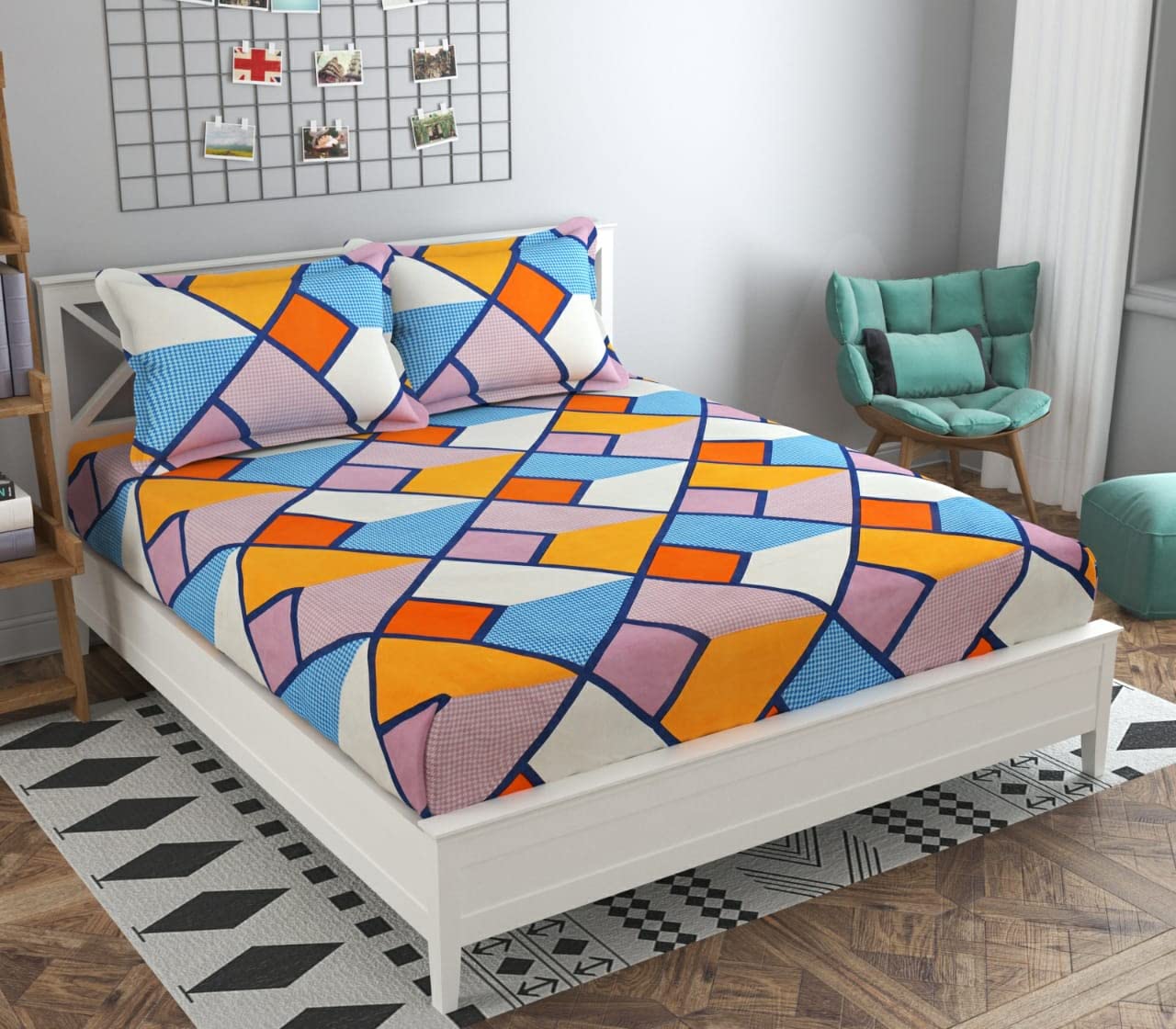 bhavika Glace Cotton Bedsheet for Bedroom King Size Doublee Bed Bedsheets with 2 Pillow Covers for Living Room 90x100 inch (m23)