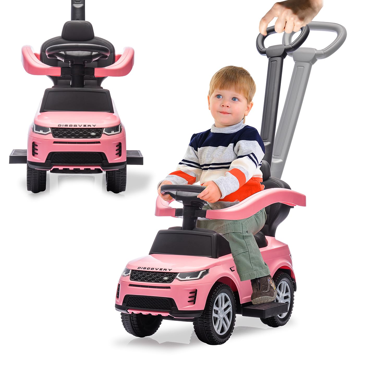 JAMARA 464061 Rutscher Land Rover Discovery 3in1, Rutschauto mit Schubstange, Kinder Fahrzeug Car, Spielzeug Rutscher, Geschenkidee für Kinder, Kippschutz, Schub- und Haltestange