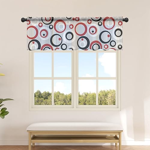 Ftopucans Cenefas de cortina rojas y negras para ventanas, cenefa transparente para cocina, dormitorio, sala de estar, cortina corta pequeña,