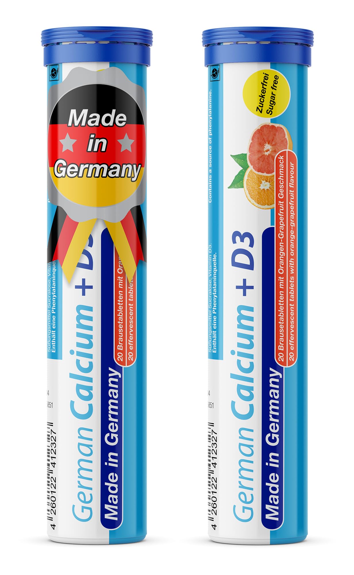 T&D Calcium + Vitamin D3-2 x 20 effervescent Tablets - Orange-Grapefruit Flavor - T&D Pharma German Calcium + D3