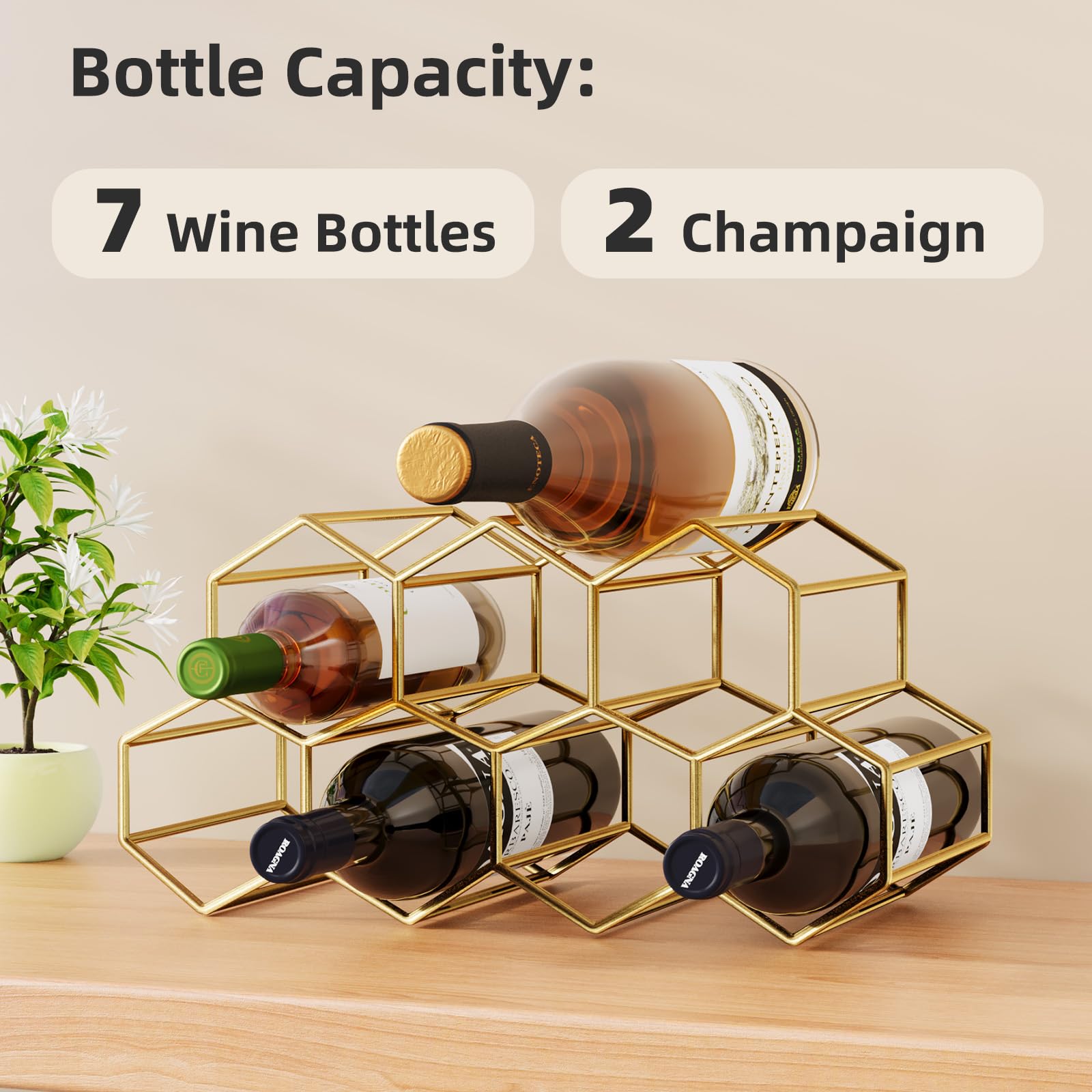 Snapklik.com : Urban Deco Small Gold Wine Rack 9 Bottle Holder Countertop