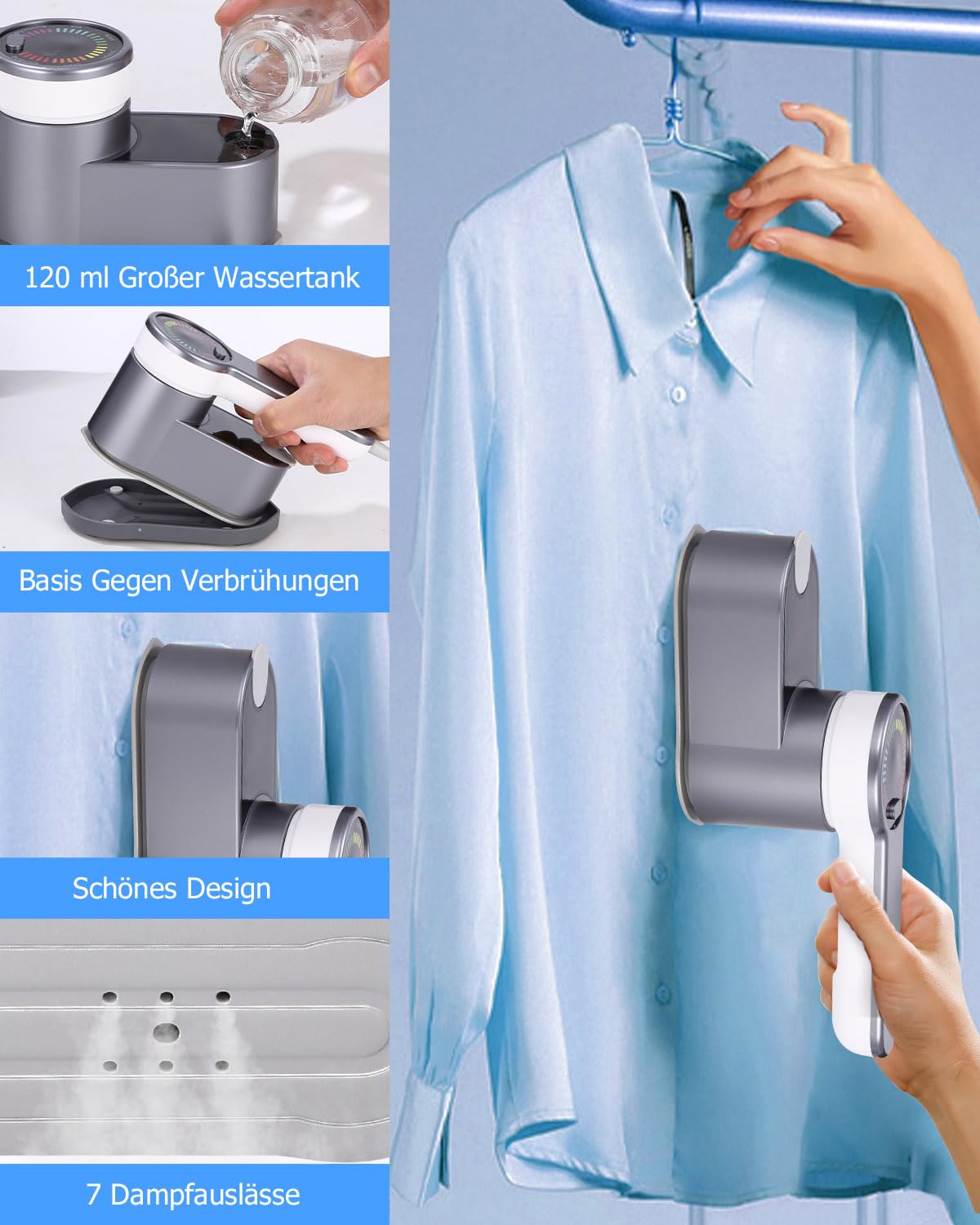 Reise Dampfglätter Reisebügeleisen 1200W Tragbare Steamer dampfglätter für Kleidung 2-in-1 Handheld dampfbügeleisen 5s schnelles Aufheizen Dampfleistung 25g/Min mit 120 ml Wassertank