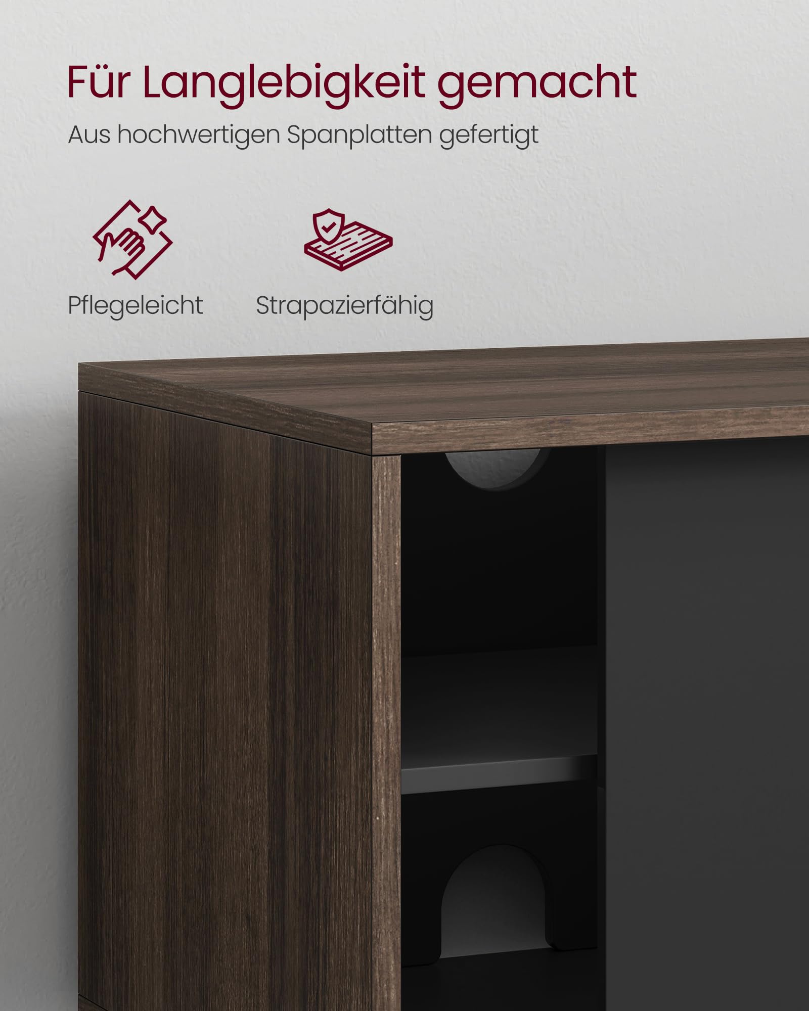 VASAGLE TV-Schrank Lowboard, Snapsemble – superschnelle Montage, Fernsehtisch für Fernseher bis 32/45/50/55/60 Zoll, Modernes Design, Wohnzimmer, Riffelglas, 140 x 39 x 45 cm, Schwarz LTV466K02