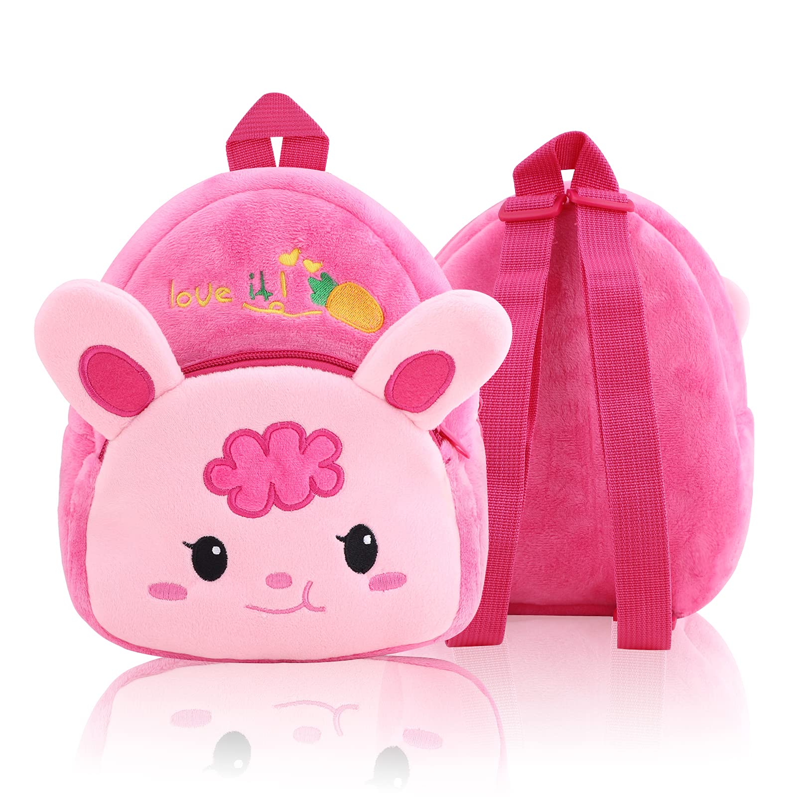 JodsenCute Cartoon Toddler Backpack,Mini Pink 3D Comfy Soft Plush Rabbit School Bag,23x20cm Rucksack Cute Animal Preschool Backpack for Girl Gift