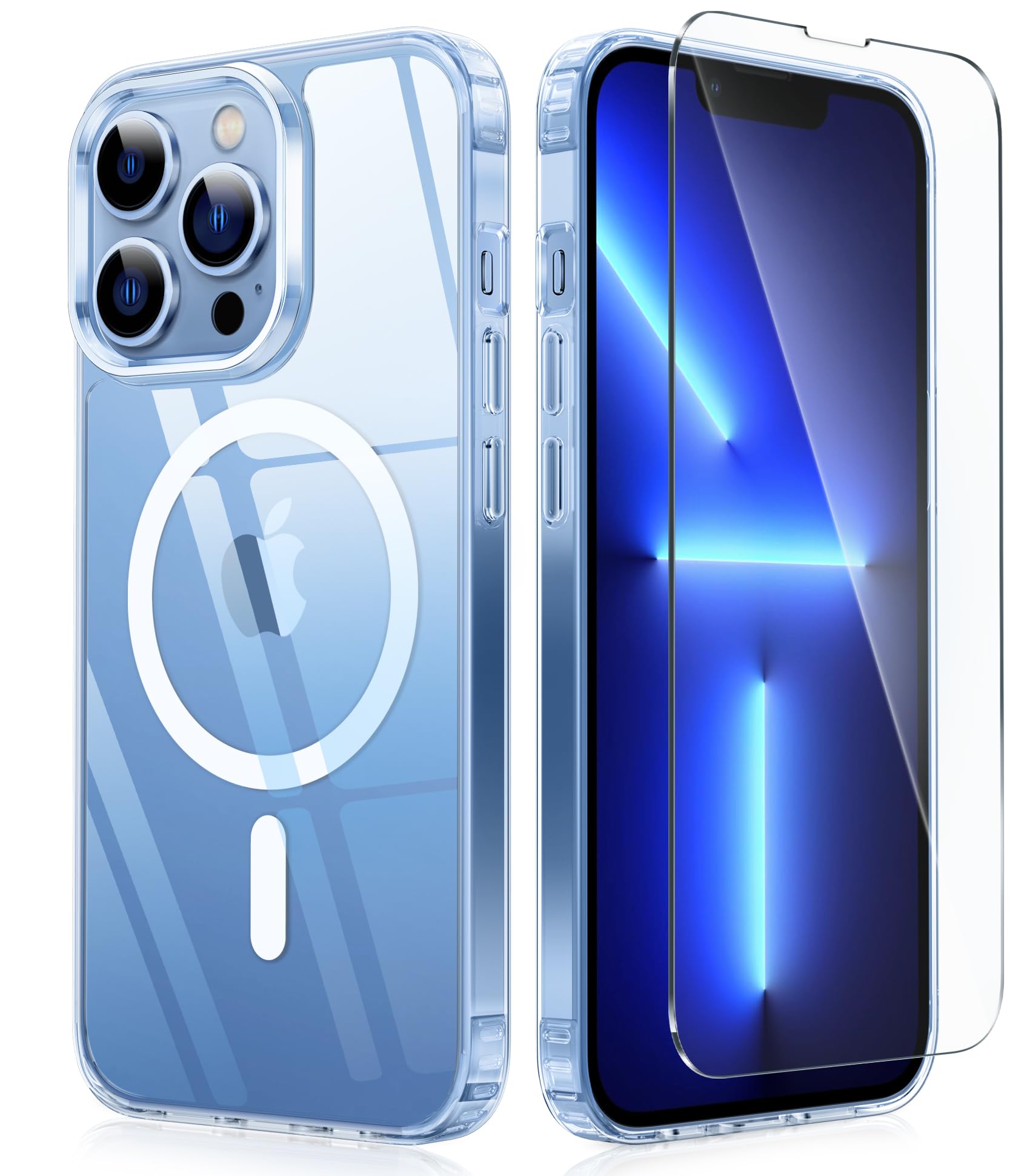 FNTCASE for iPhone 13 Pro Case: Magnetic Military Grade Drop Protection Clear Cell Phone Case - Rugged Durable Shockproof Anti Yellowing Slim Cases for iPhone 13 Pro