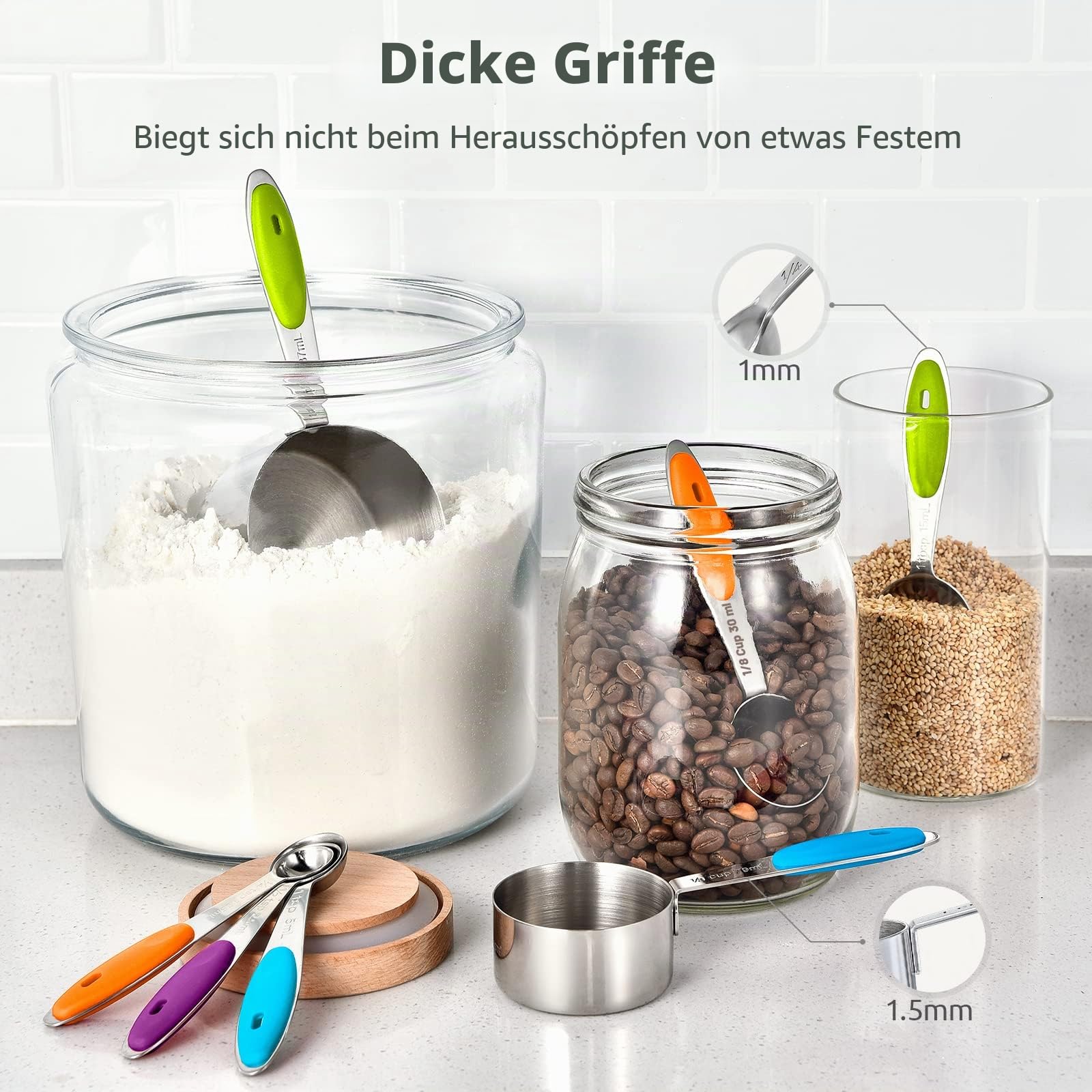 U-Taste 18/8 Edelstahl Messbecher und Messlöffel Set mit 12 Stück, Griff mit Verbesserter Dicke, Amerikanisch(Mehrfarbig)